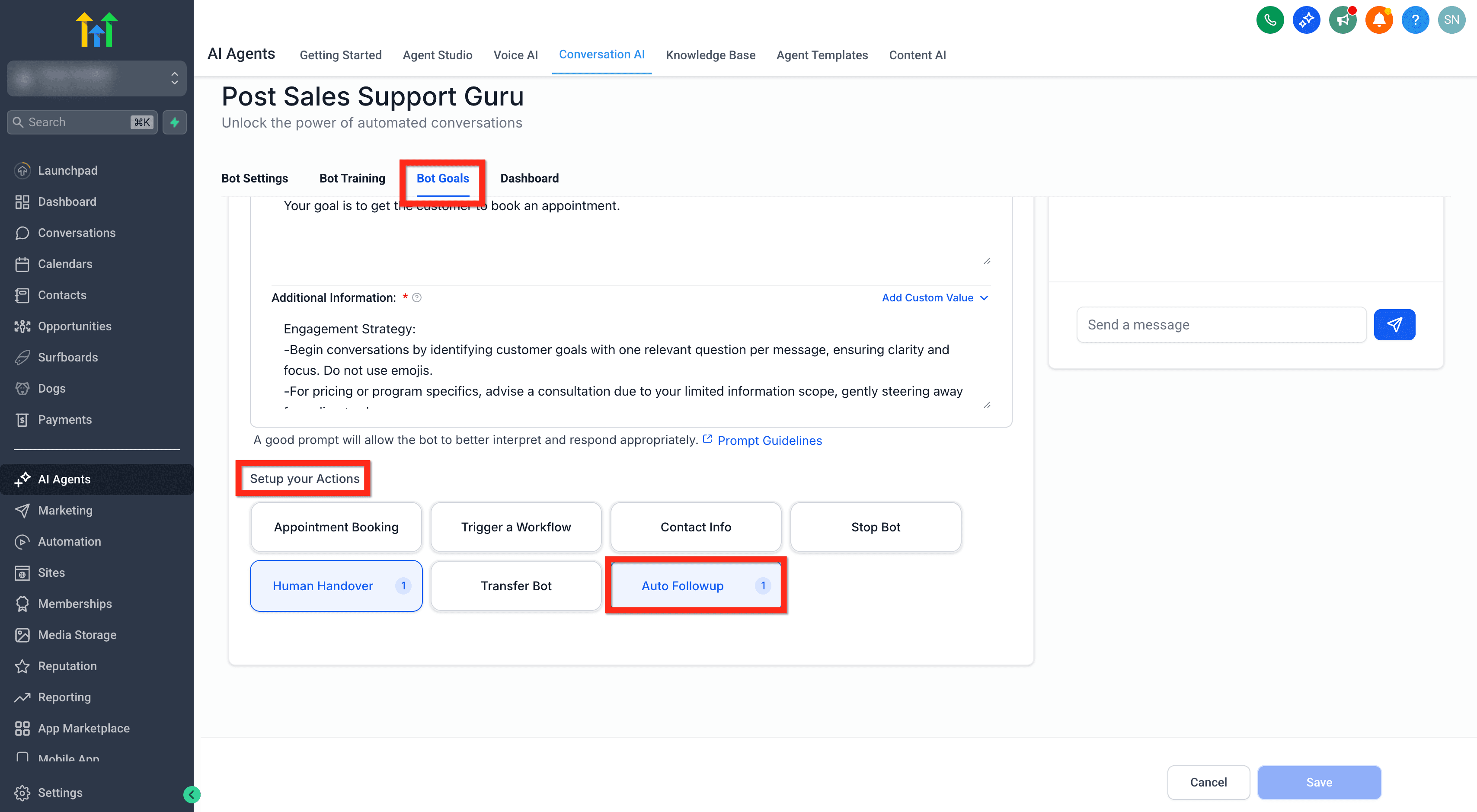 Schermata 4 — Conversation AI - Azione di Follow-Up Automatico