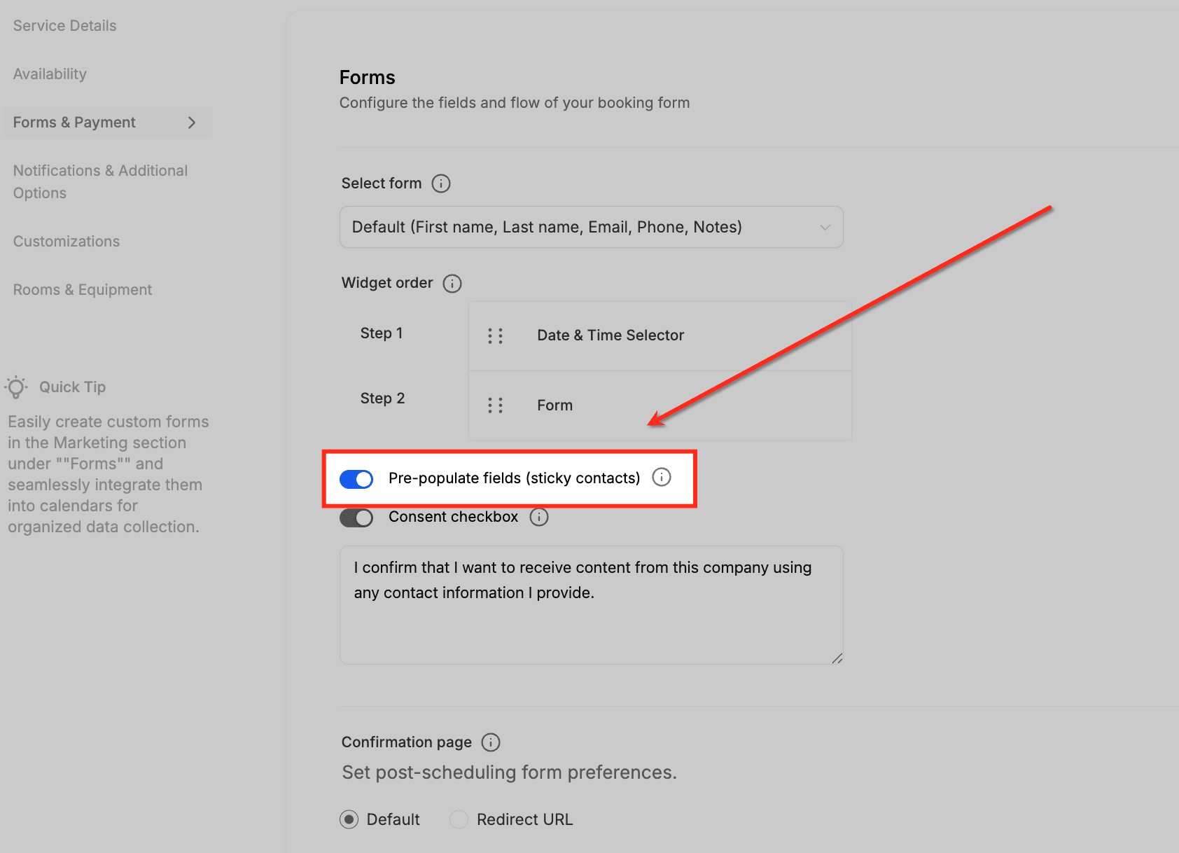 Schermata 12 — Sticky Contact in Form, Survey e Calendari
