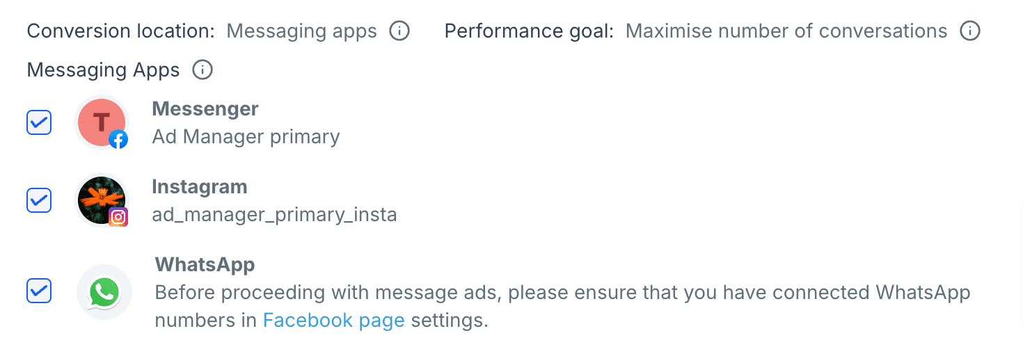 Schermata 4 — Come creare un annuncio Meta Click to Direct (CTX) per l'Engagement