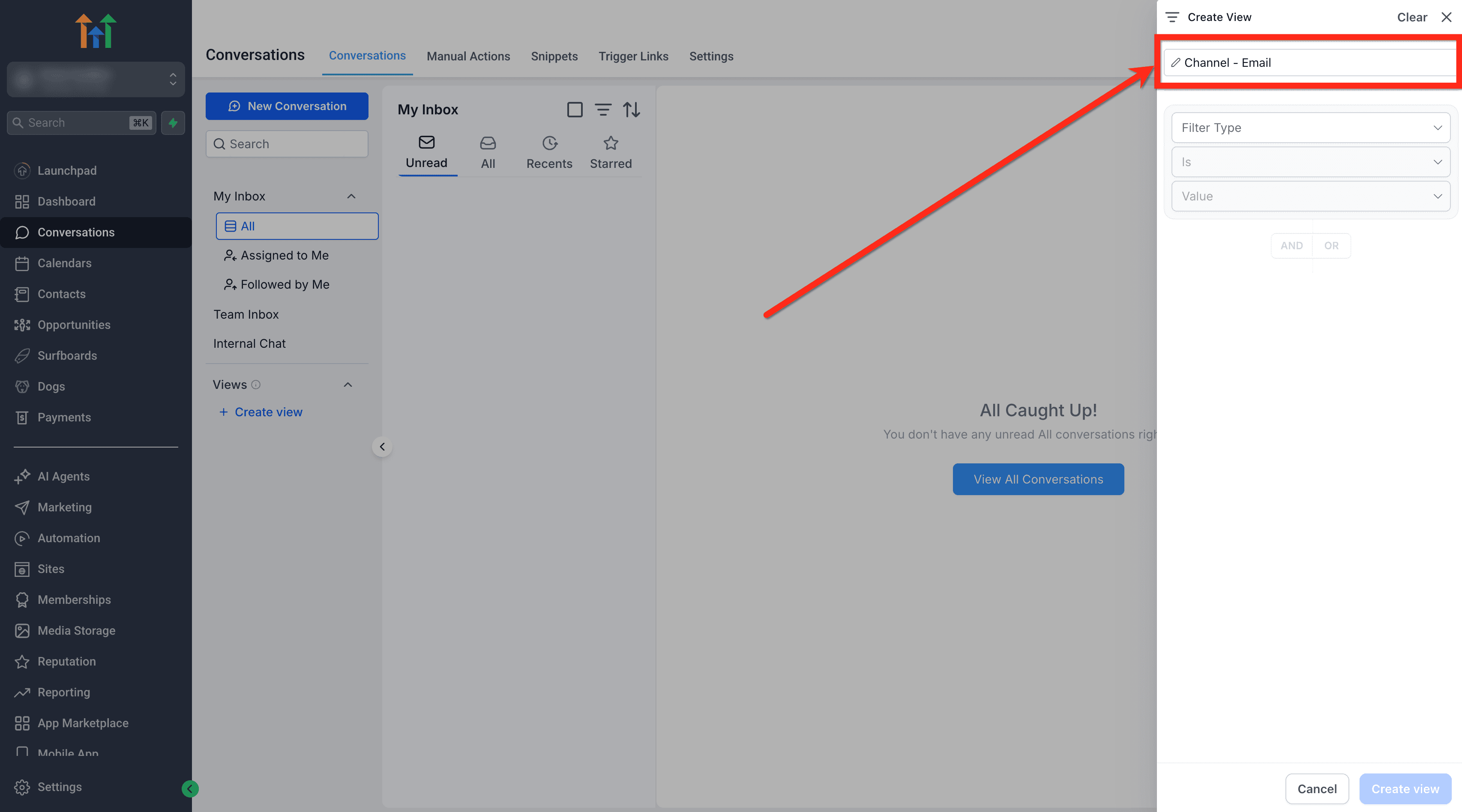 Schermata 2 — Come creare e condividere le Viste Conversazioni