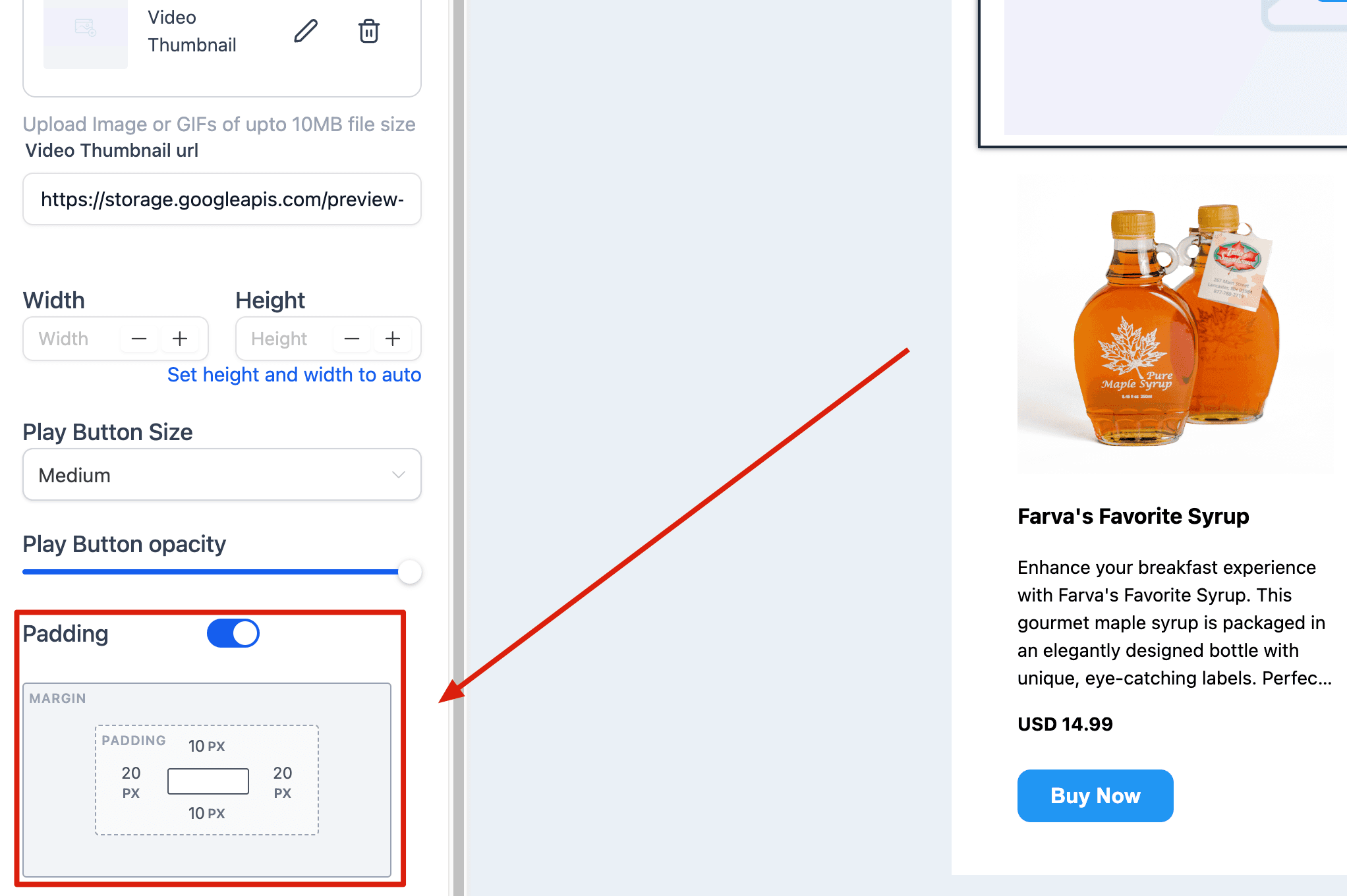 Schermata 9 — Elemento Video nell'Email Builder