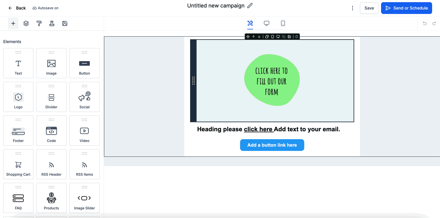 Schermata 2 — Usare "Add Tags" nella pagina Send or Schedule: Campaign Email