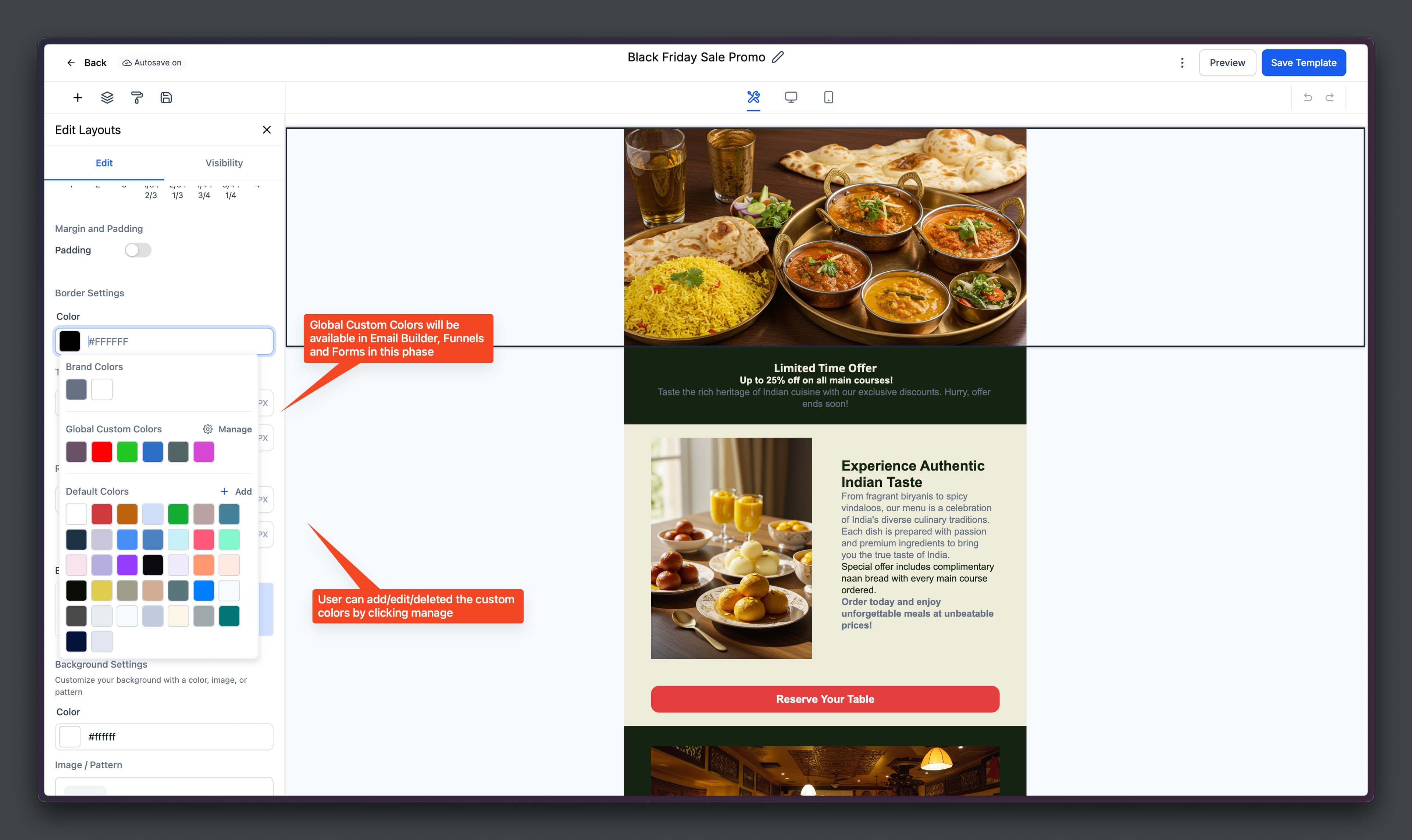 Schermata 6 — Guida: Colori Personalizzati Globali