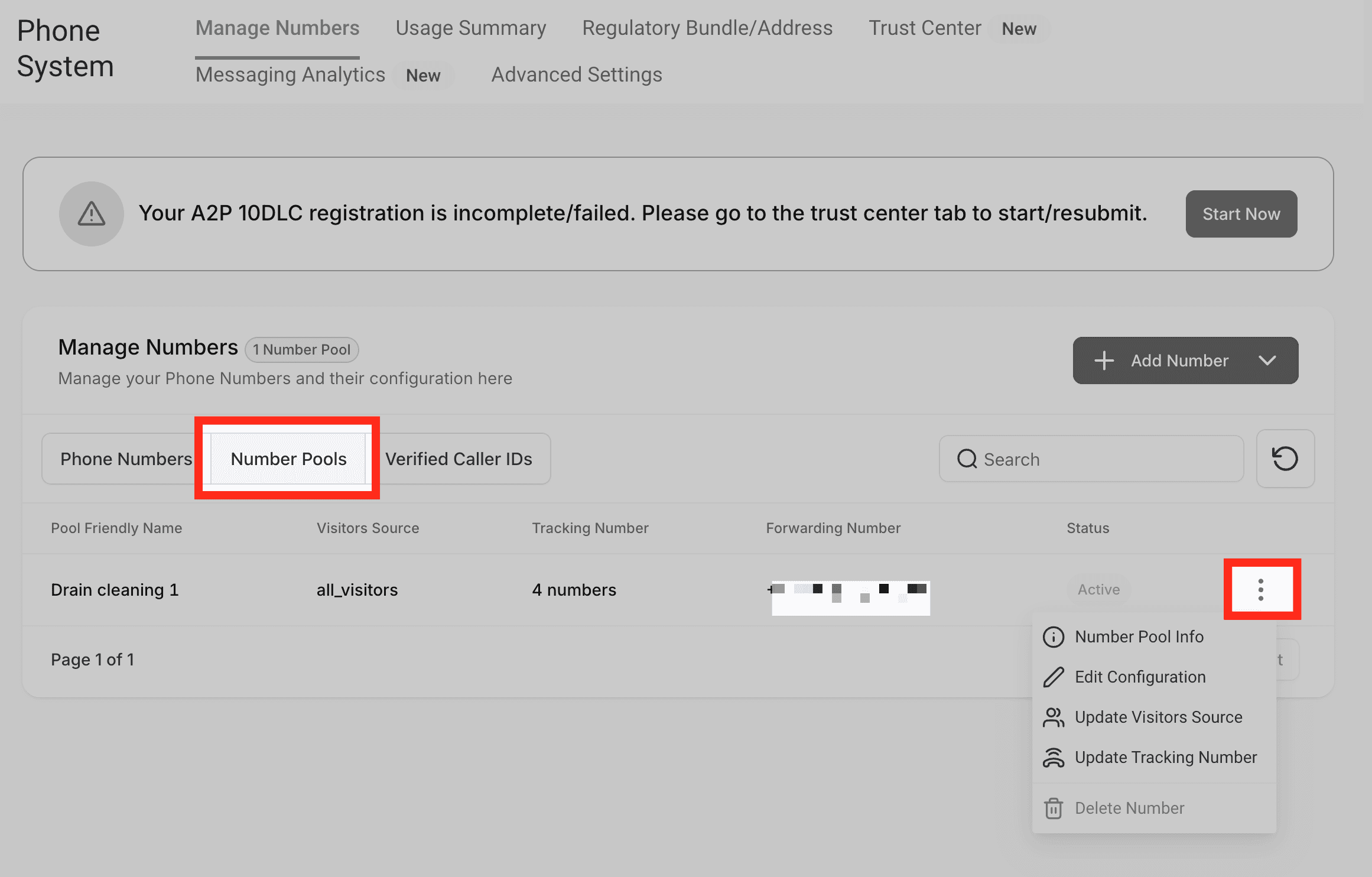 Schermata 32 — Come configurare il Call Tracking (Number Pool)