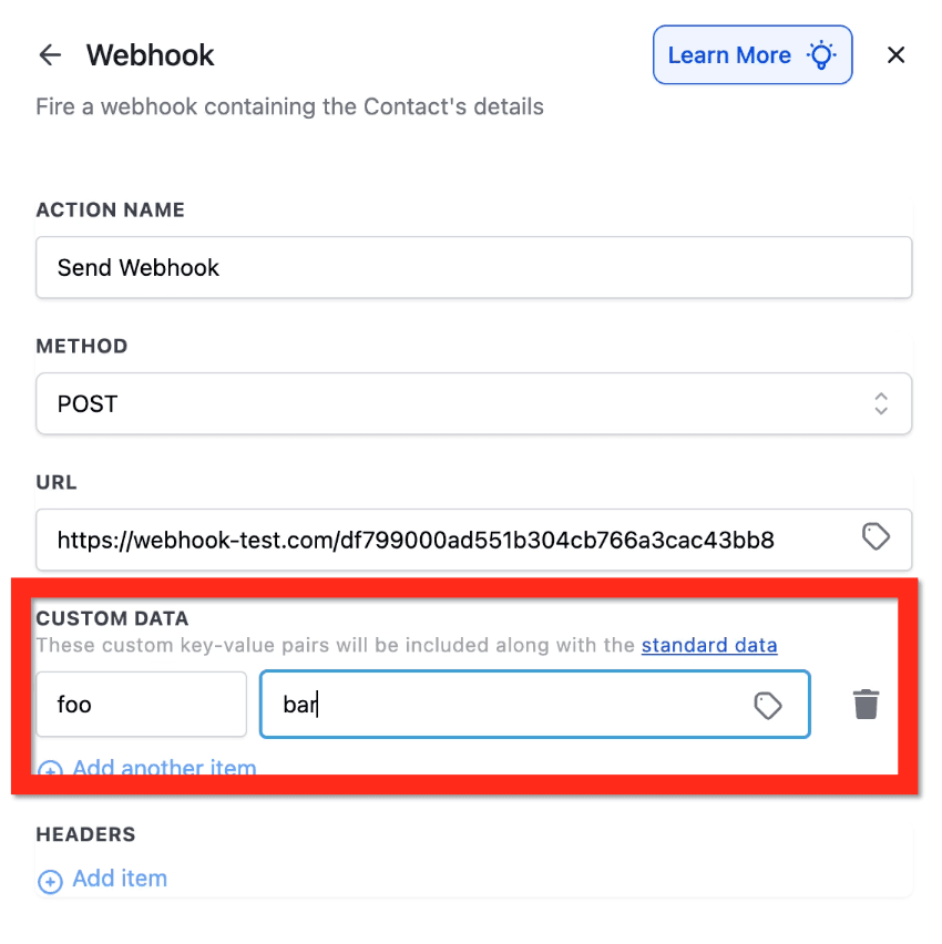 Schermata 4 — Azione Workflow - Webhook (In Uscita)