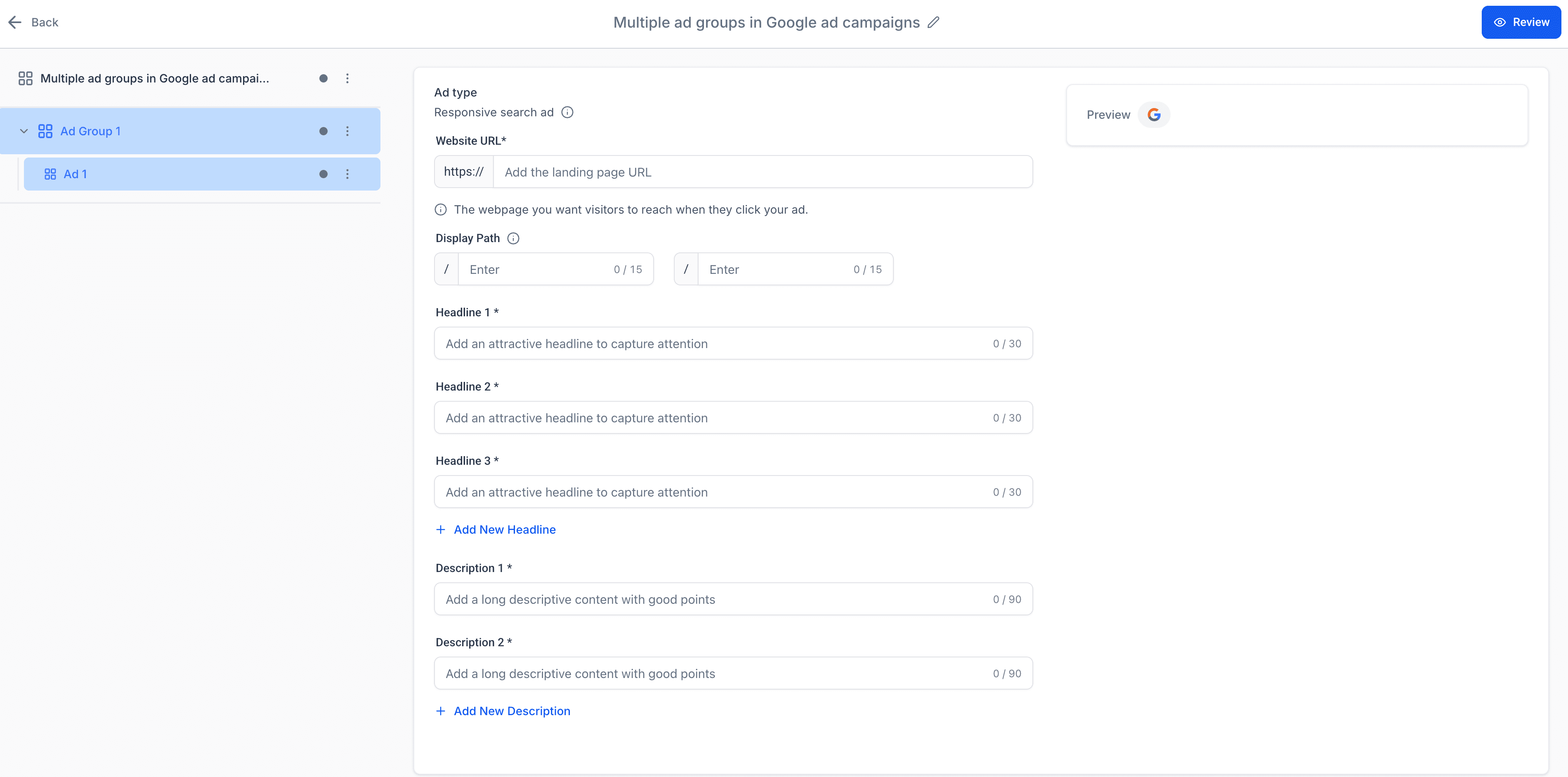 Schermata 14 — Ad Manager - Creare una Campaign di Ricerca Google