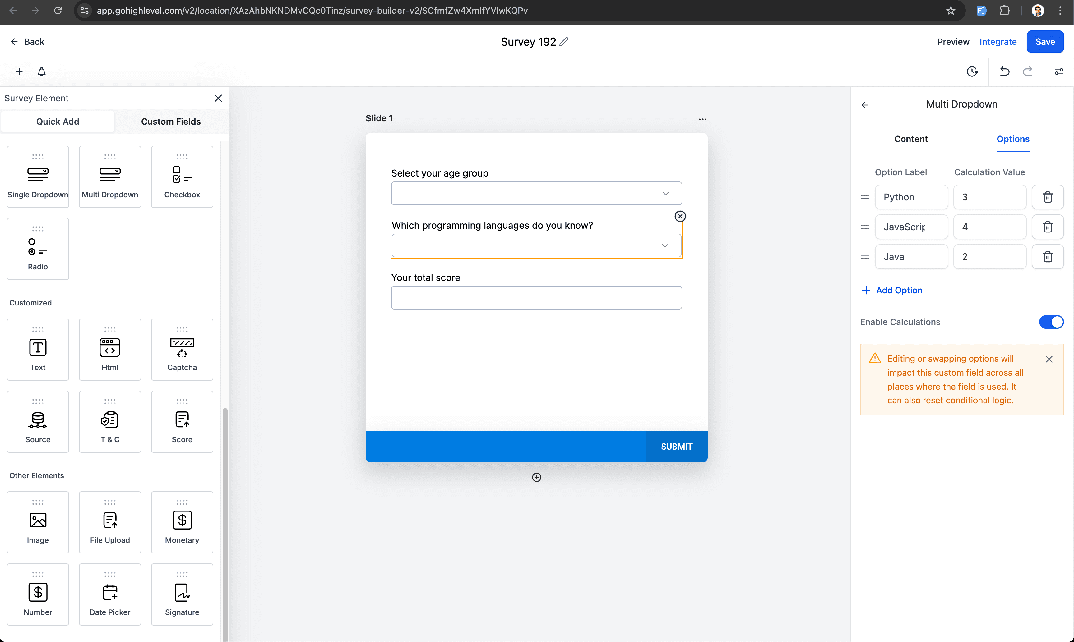 Schermata 6 — Calcolo Matematico v2 in Form e Survey