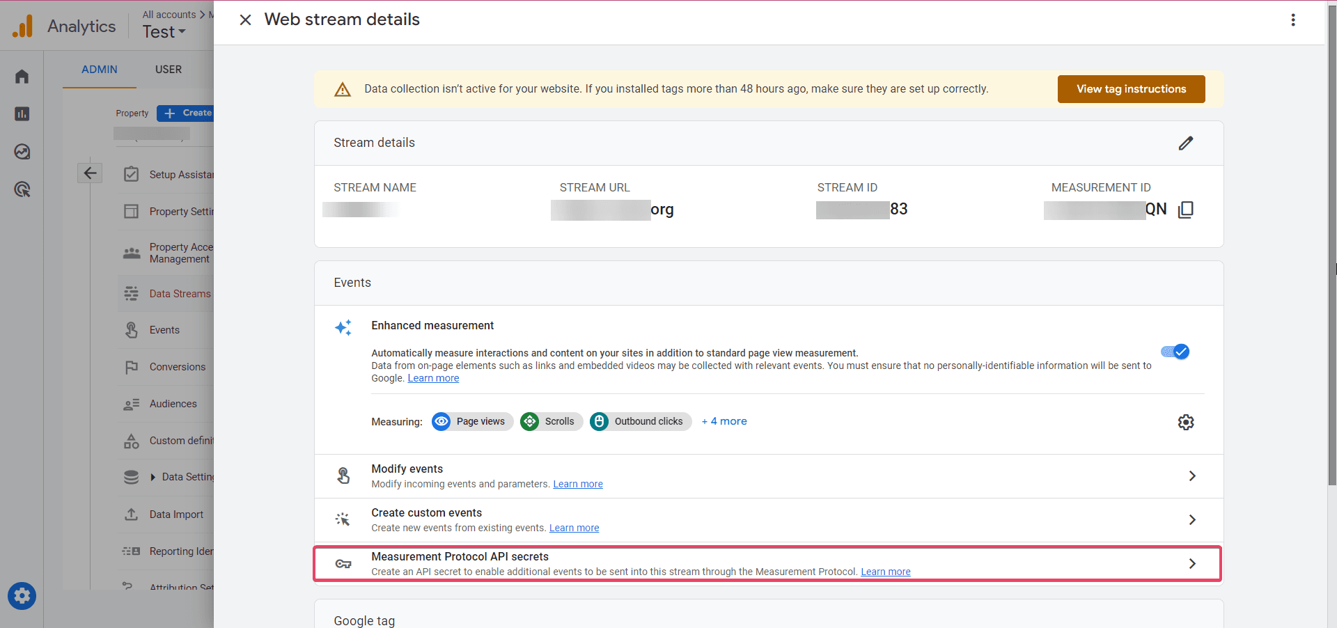 Schermata 8 — Tracciamento Google Analytics 4