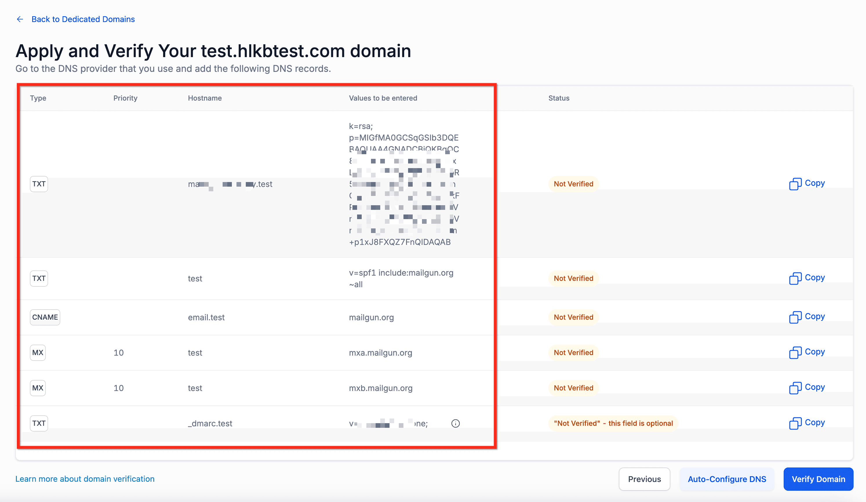 Esempio record DNS