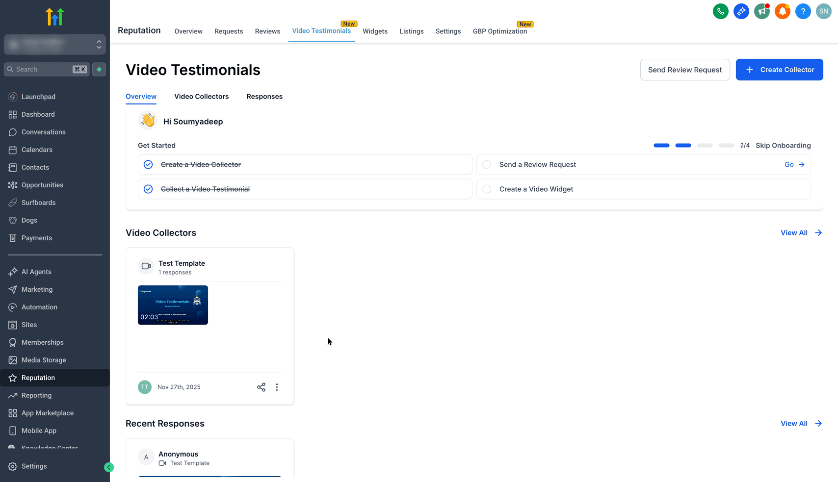 Schermata 12 — Gestione della Reputazione - Video Testimonianze
