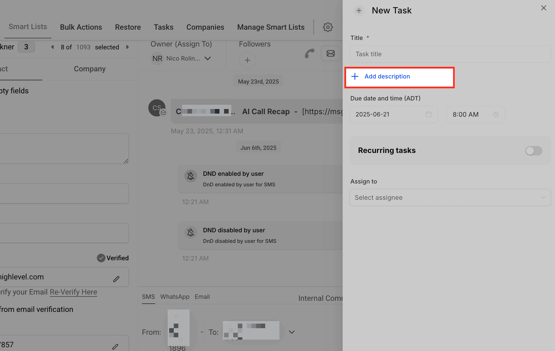 Schermata 8 — Gestione Unificata dei Task tra Contatti e Opportunità