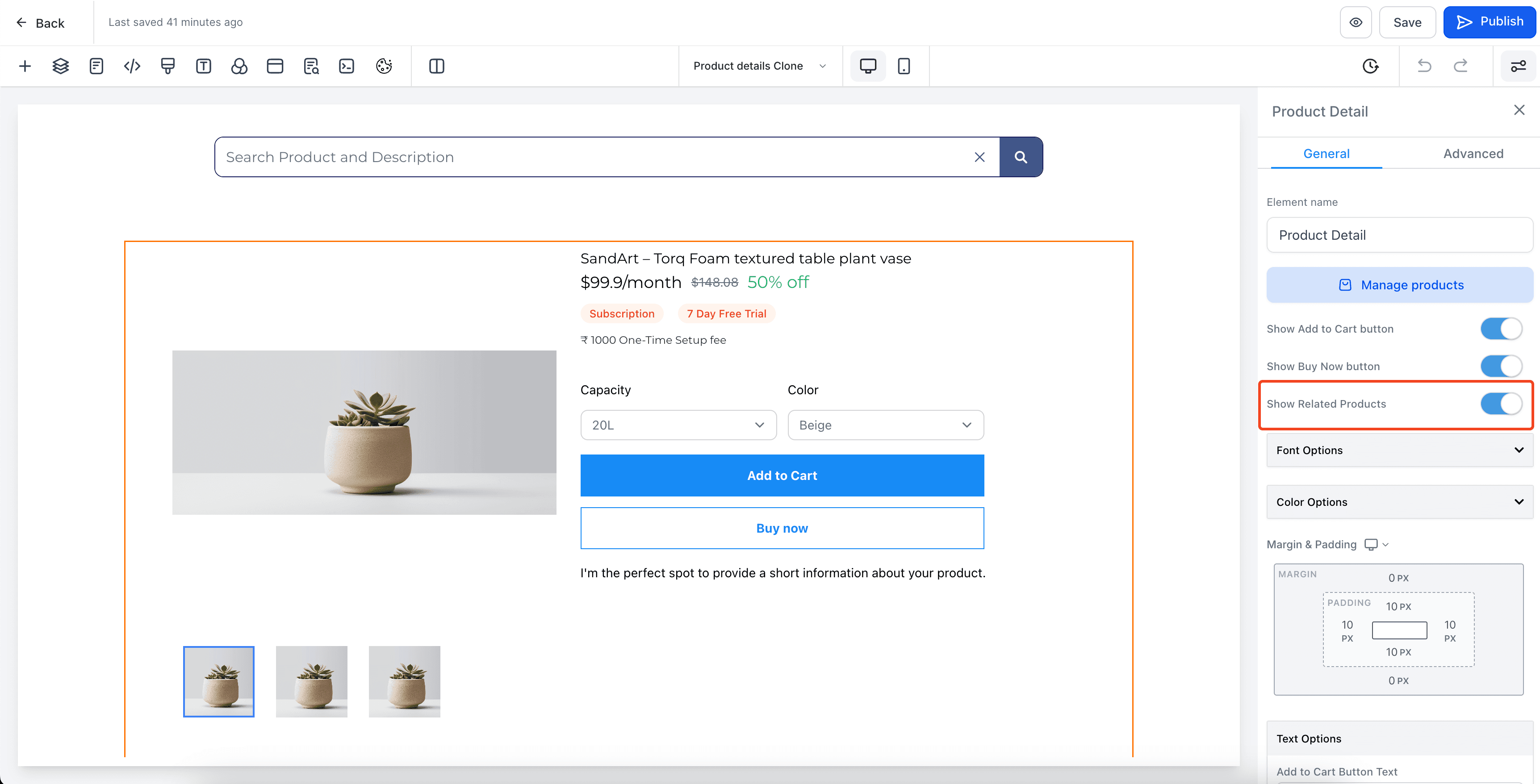 Schermata 1 — Elemento Prodotti Correlati per i negozi ecommerce