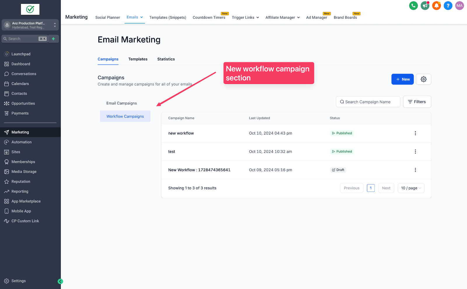 Schermata 2 — Azioni Email del Workflow Incluse nelle Statistiche