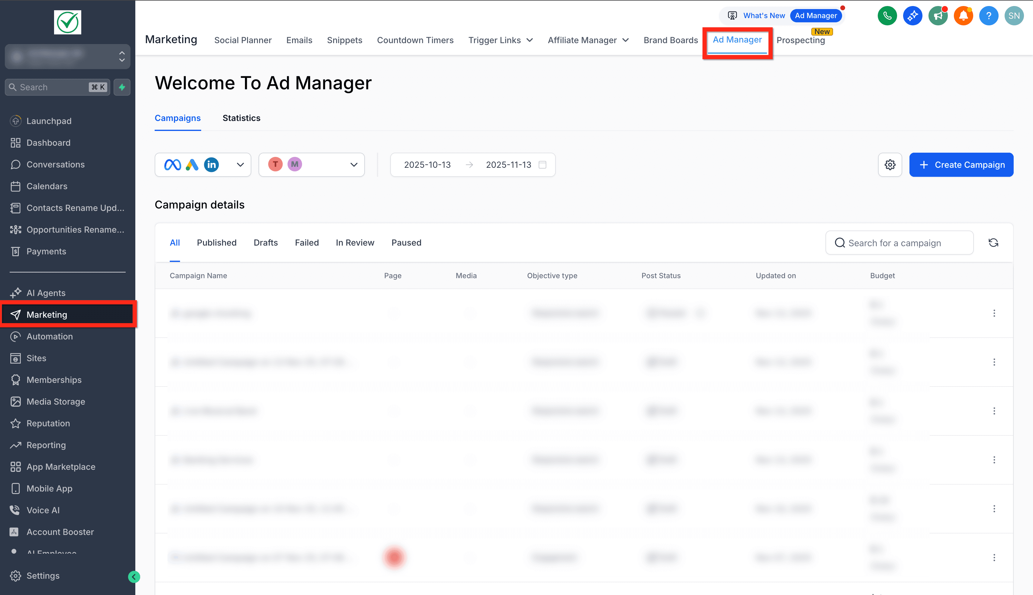 Schermata 1 — Ads Manager - Audience Segments per Google Ads