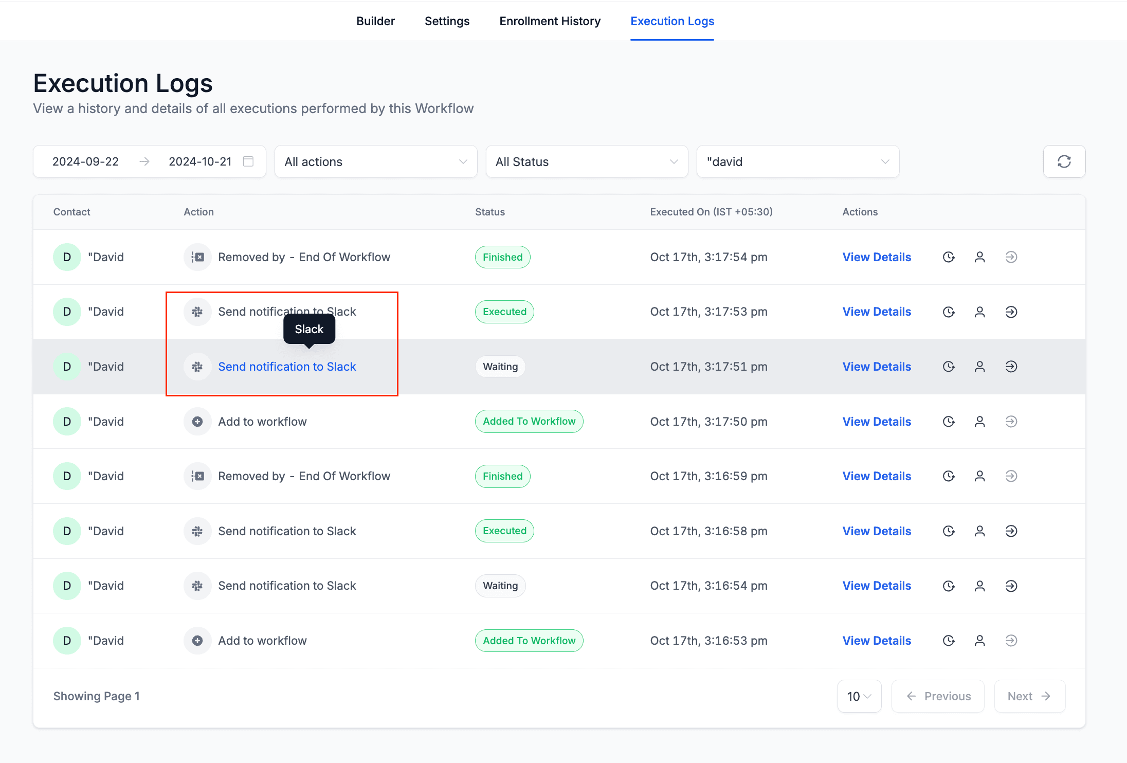Schermata 5 — Workflow – Log di Esecuzione Migliorati e Cronologia degli Iscritti