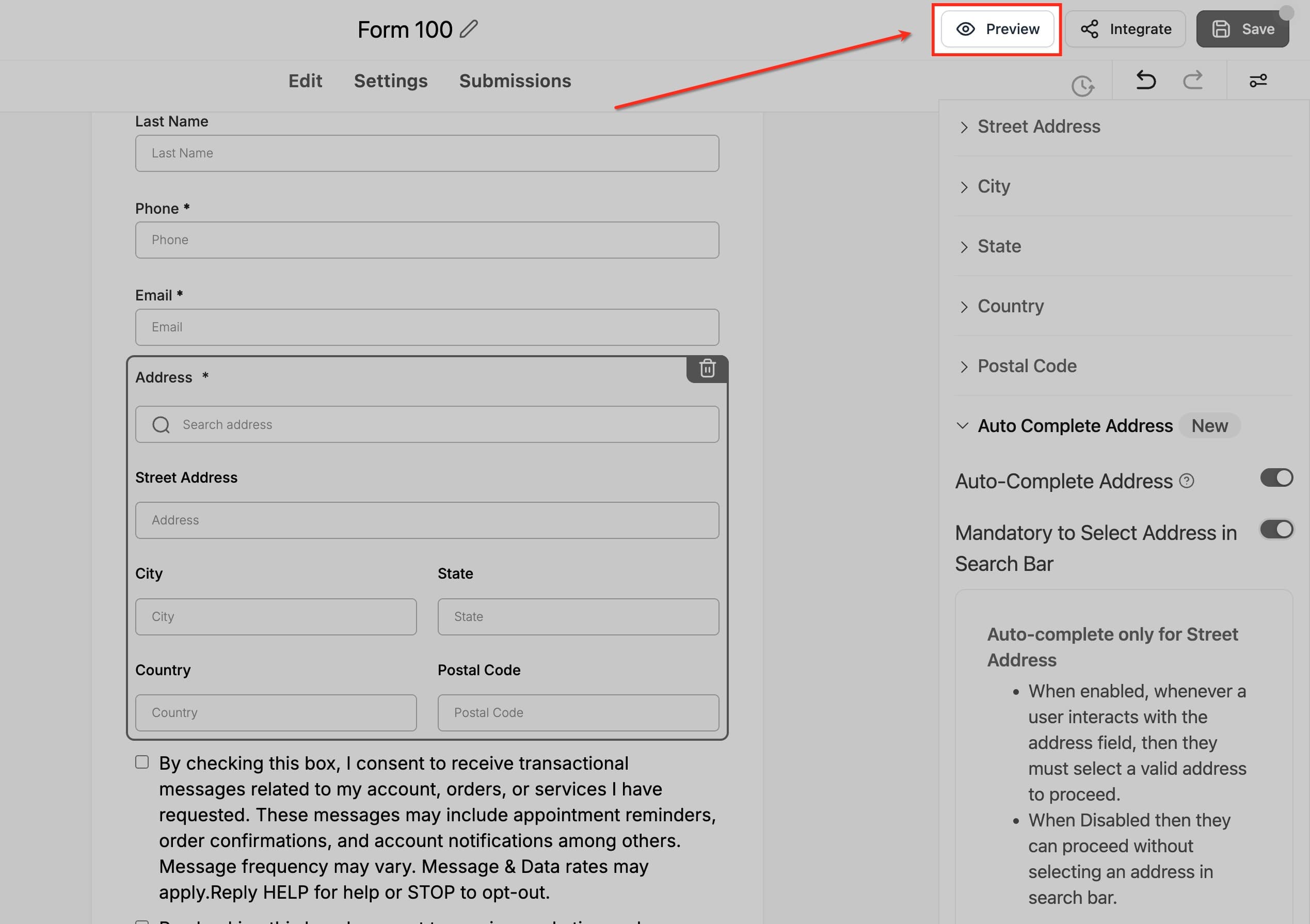 Schermata 5 — Come usare il completamento automatico dell'indirizzo nei Form e Survey di HITLEAD