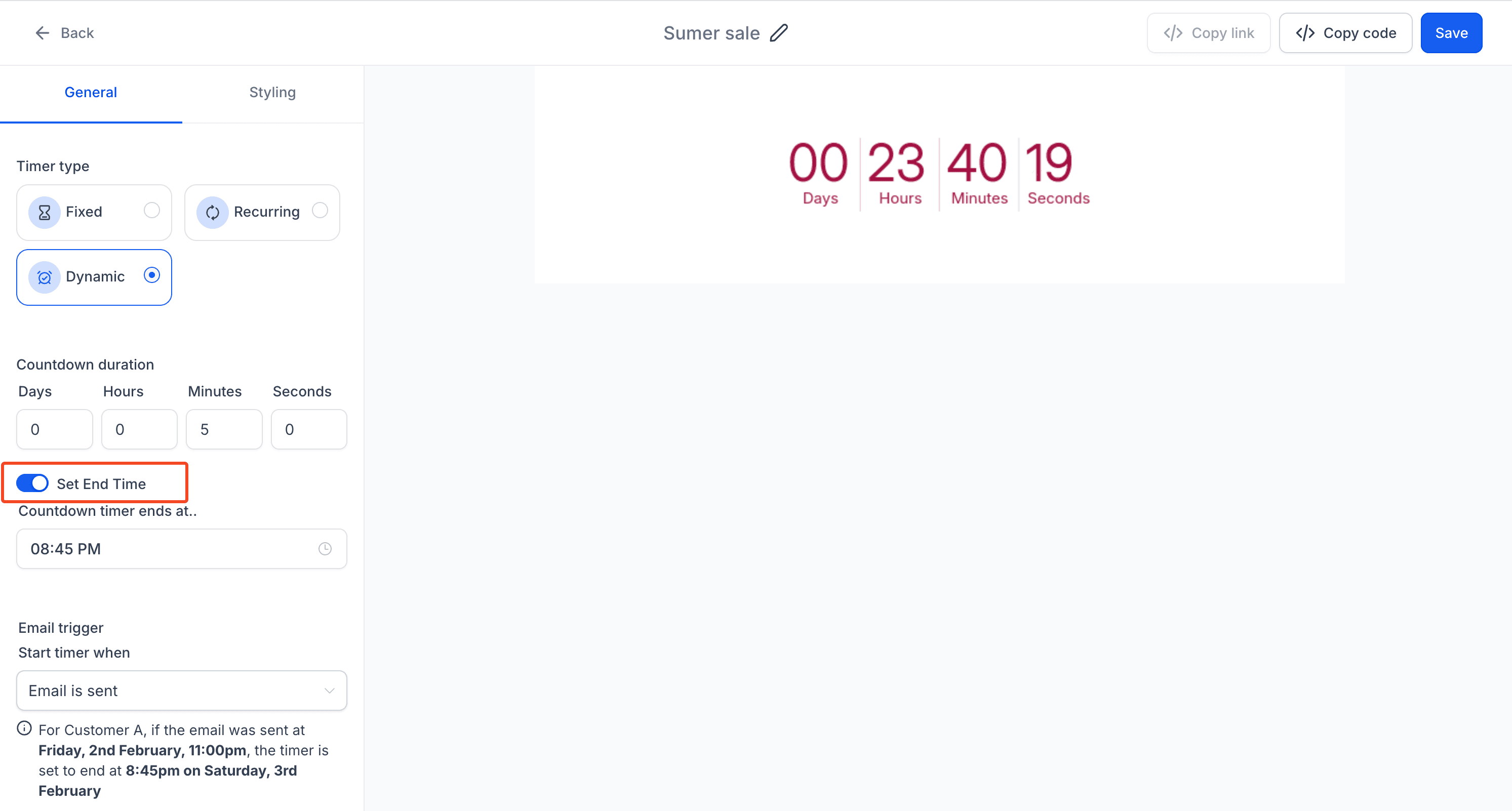 Schermata 1 — Countdown Timer - Ora di Fine Opzionale per il Timer Dinamico