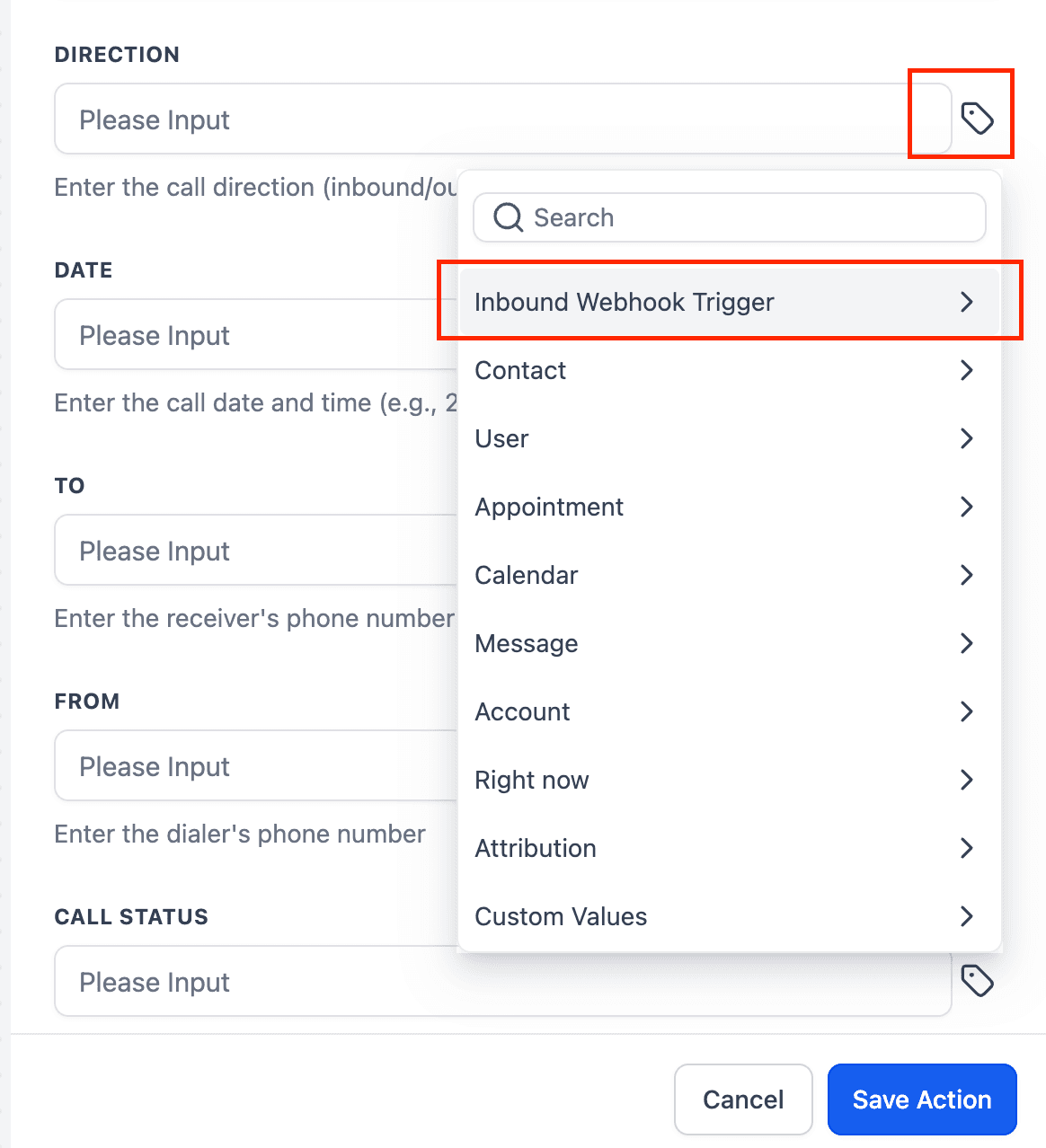 Schermata 5 — Azioni Workflow - Registra Chiamata Esterna