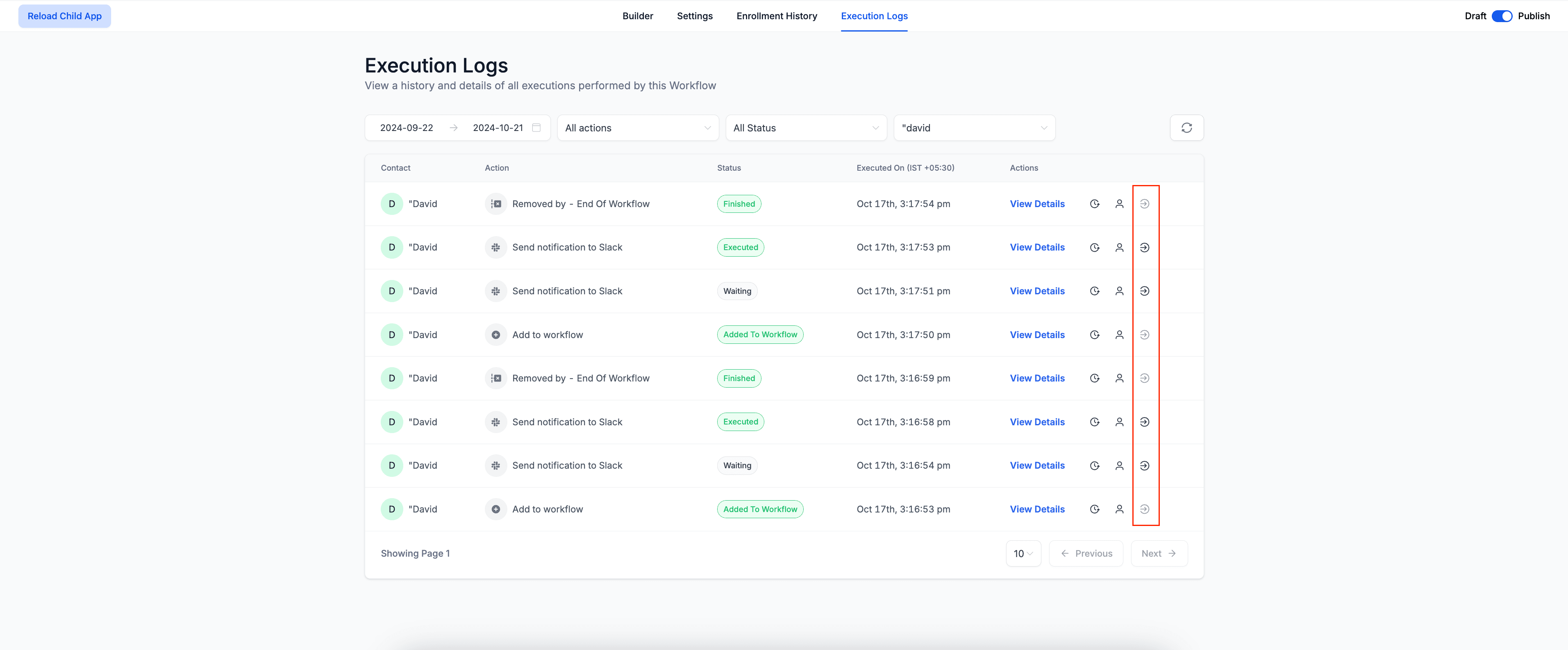 Schermata 14 — Workflow – Log di Esecuzione Migliorati e Cronologia degli Iscritti