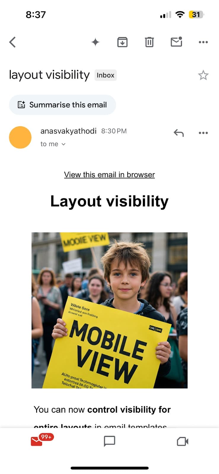 Schermata 2 — Sezione Visibilità per Layout nell'Email Builder