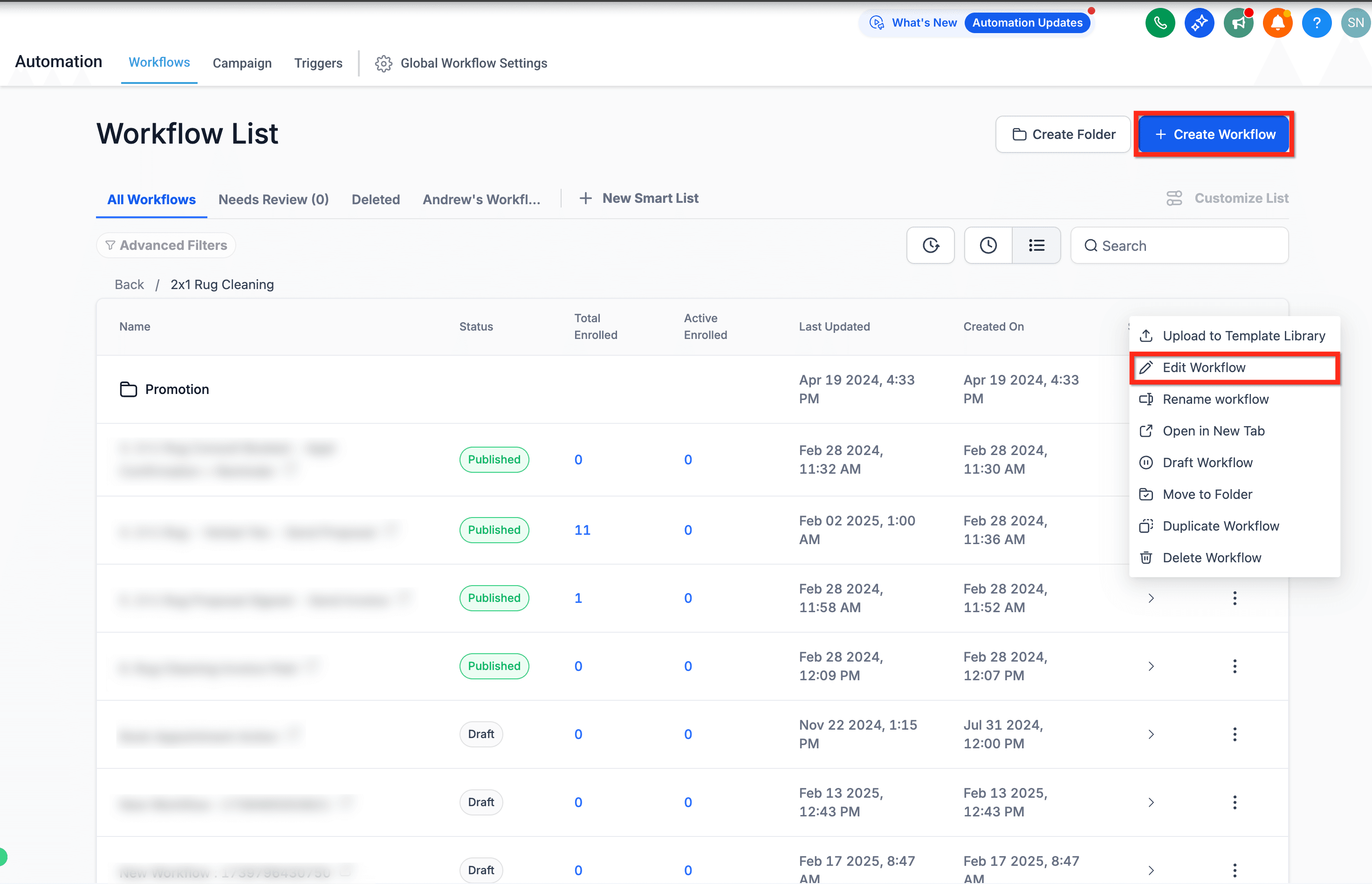 Schermata 2 — Azione Workflow - Rimuovi Opportunità