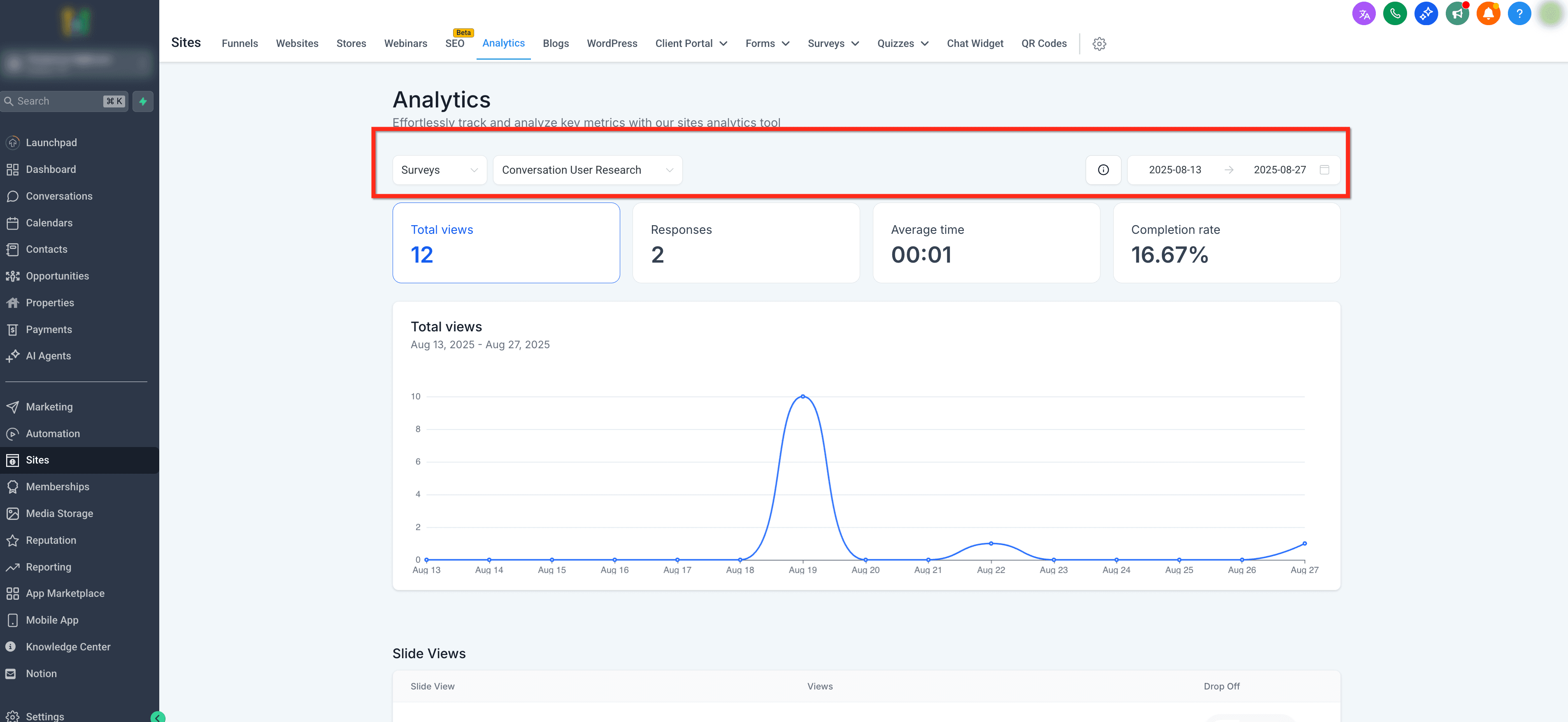 Schermata 1 — Analytics per Form e Survey