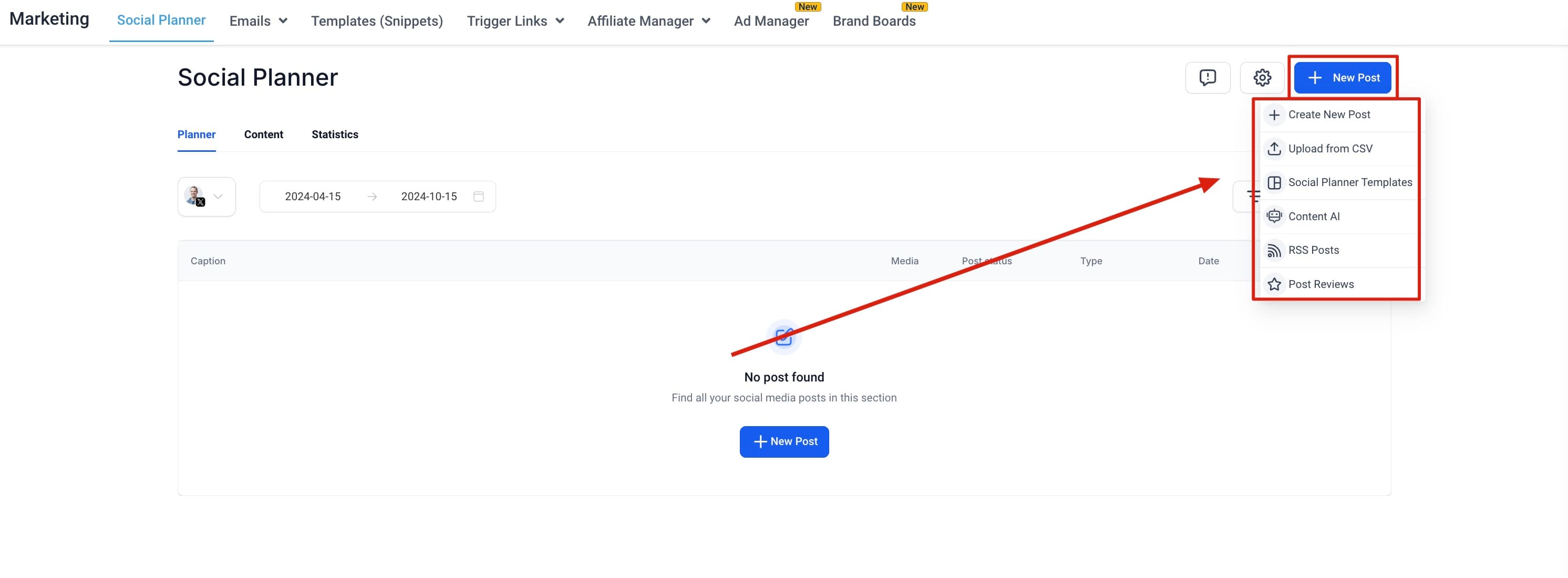 Schermata 1 — Flusso di Approvazione Post nel Social Planner