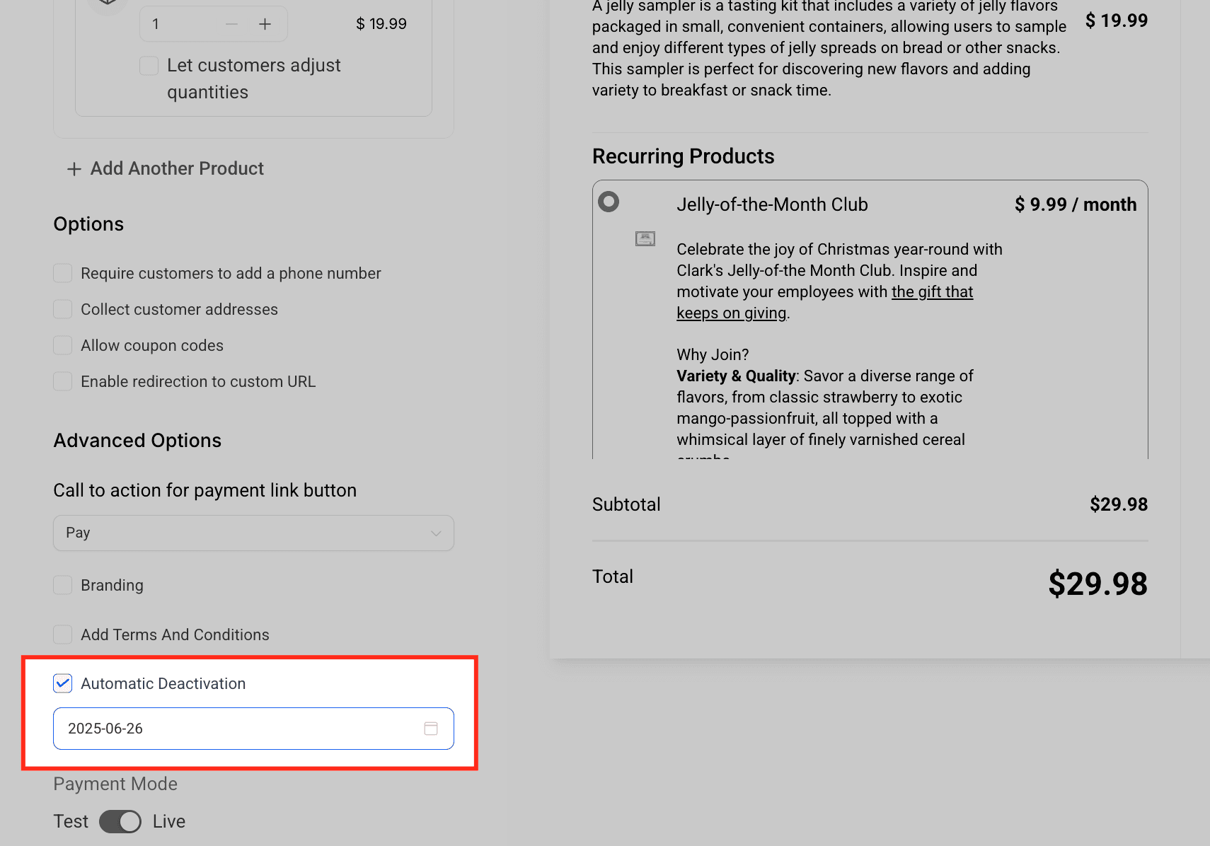 Schermata 13 — Come configurare un Payment Link per più prodotti (una tantum e ricorrenti)