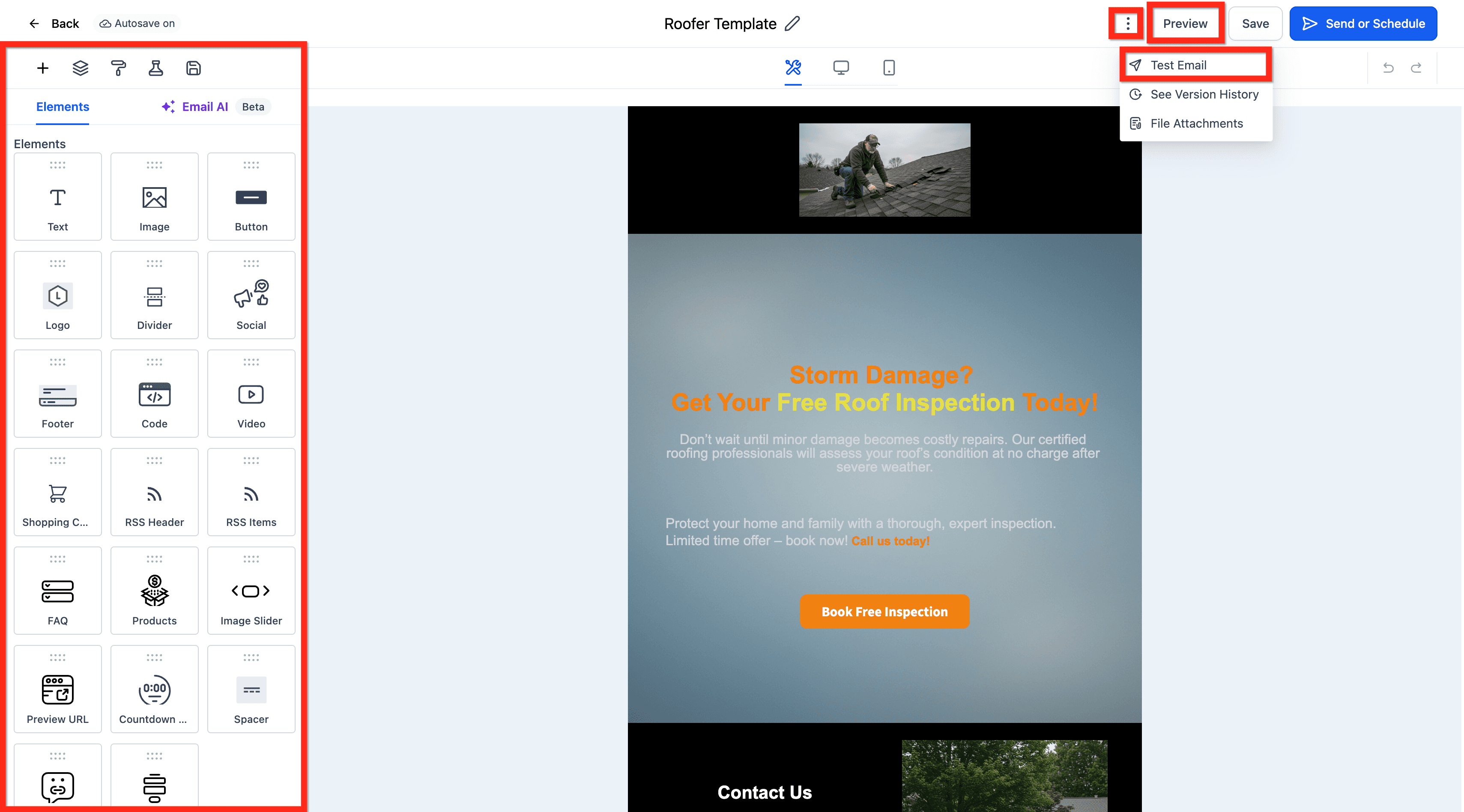 Schermata 2 — Allega file alle Campaign email nell'Email Builder