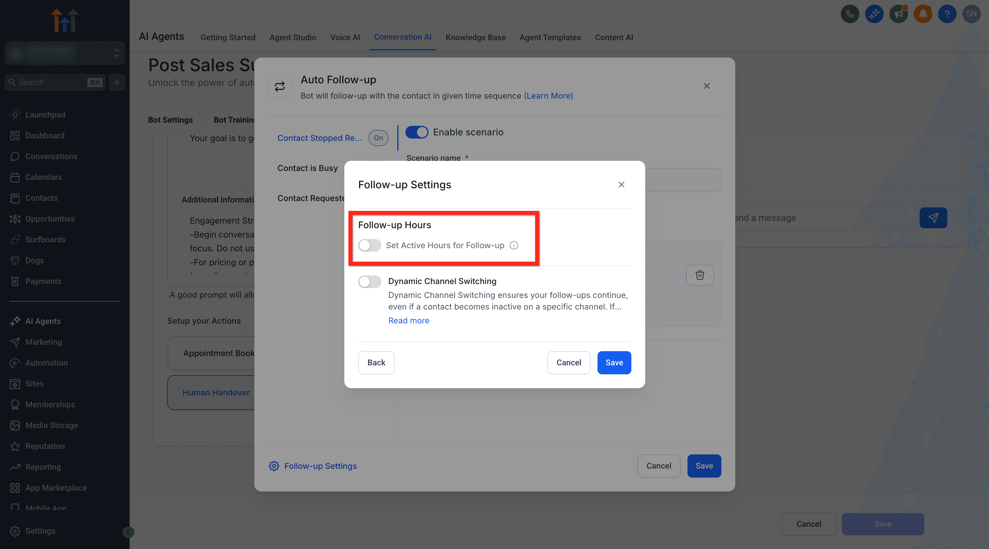 Schermata 7 — Conversation AI - Azione di Follow-Up Automatico