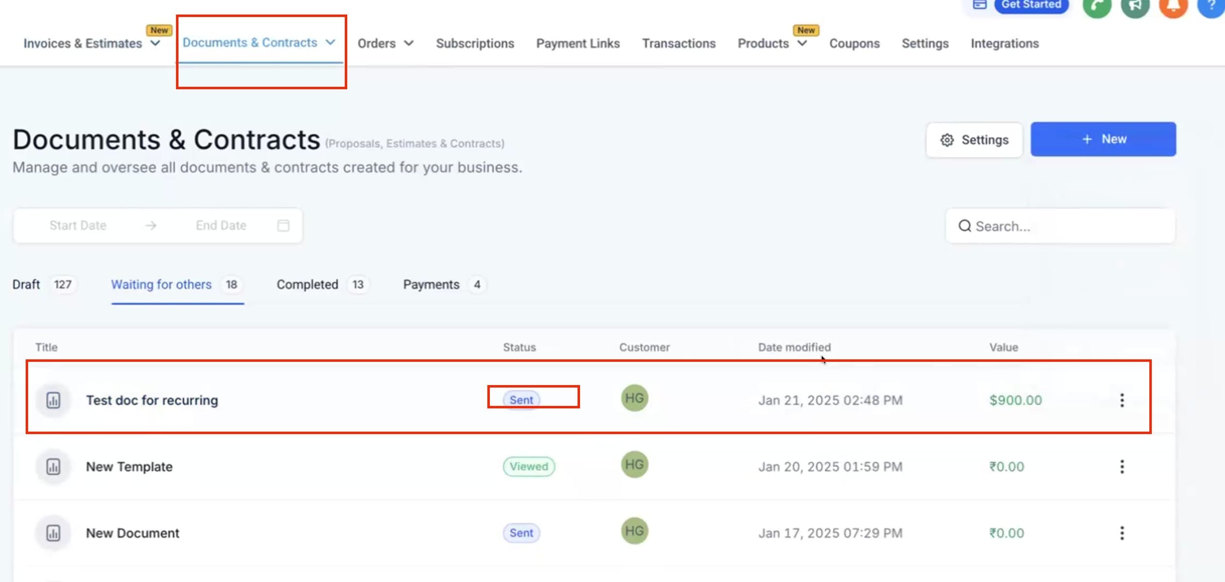 Schermata 13 — Genera automaticamente fatture da documenti e contratti firmati