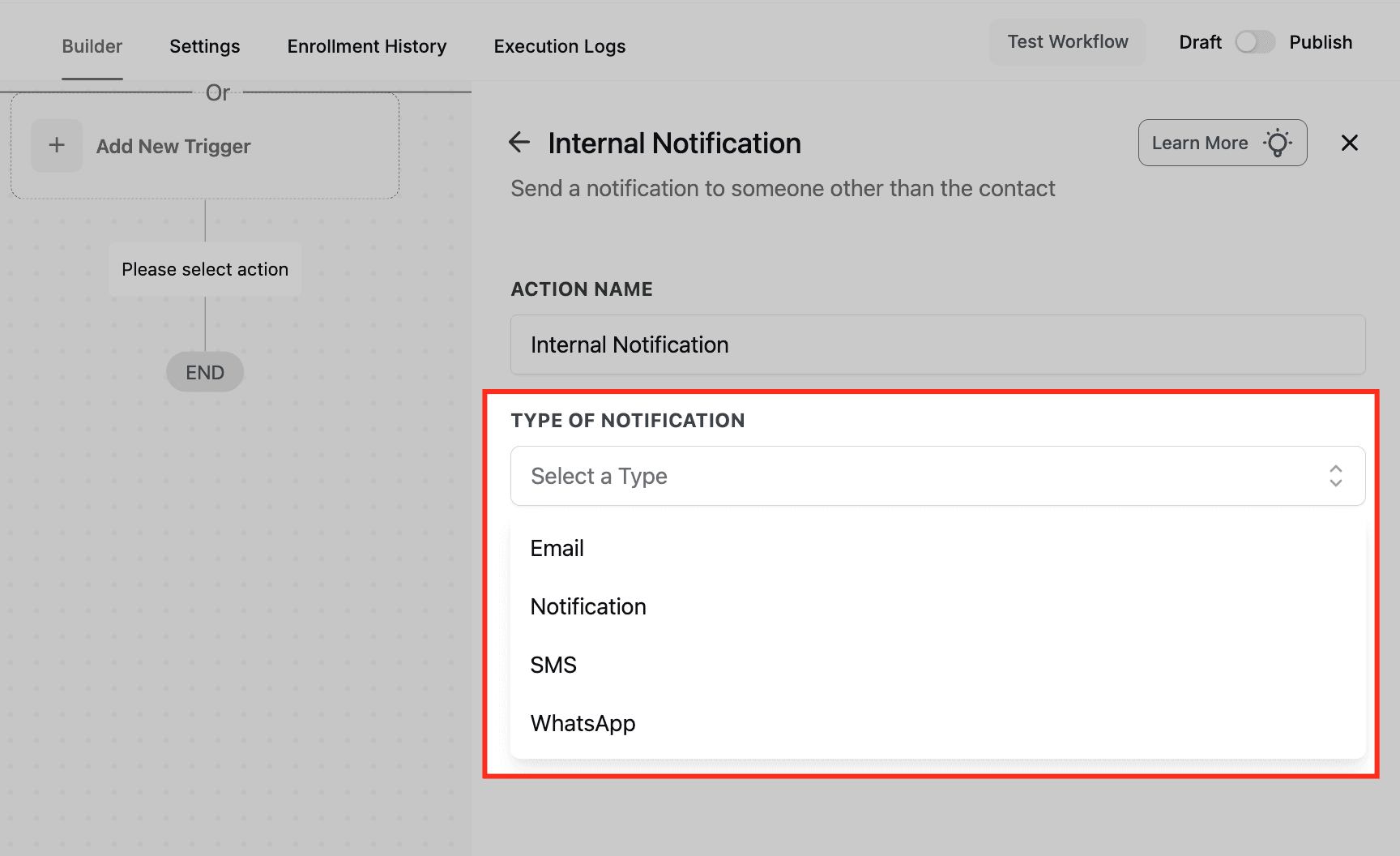 Schermata 4 — Azione Workflow - Notifica Interna