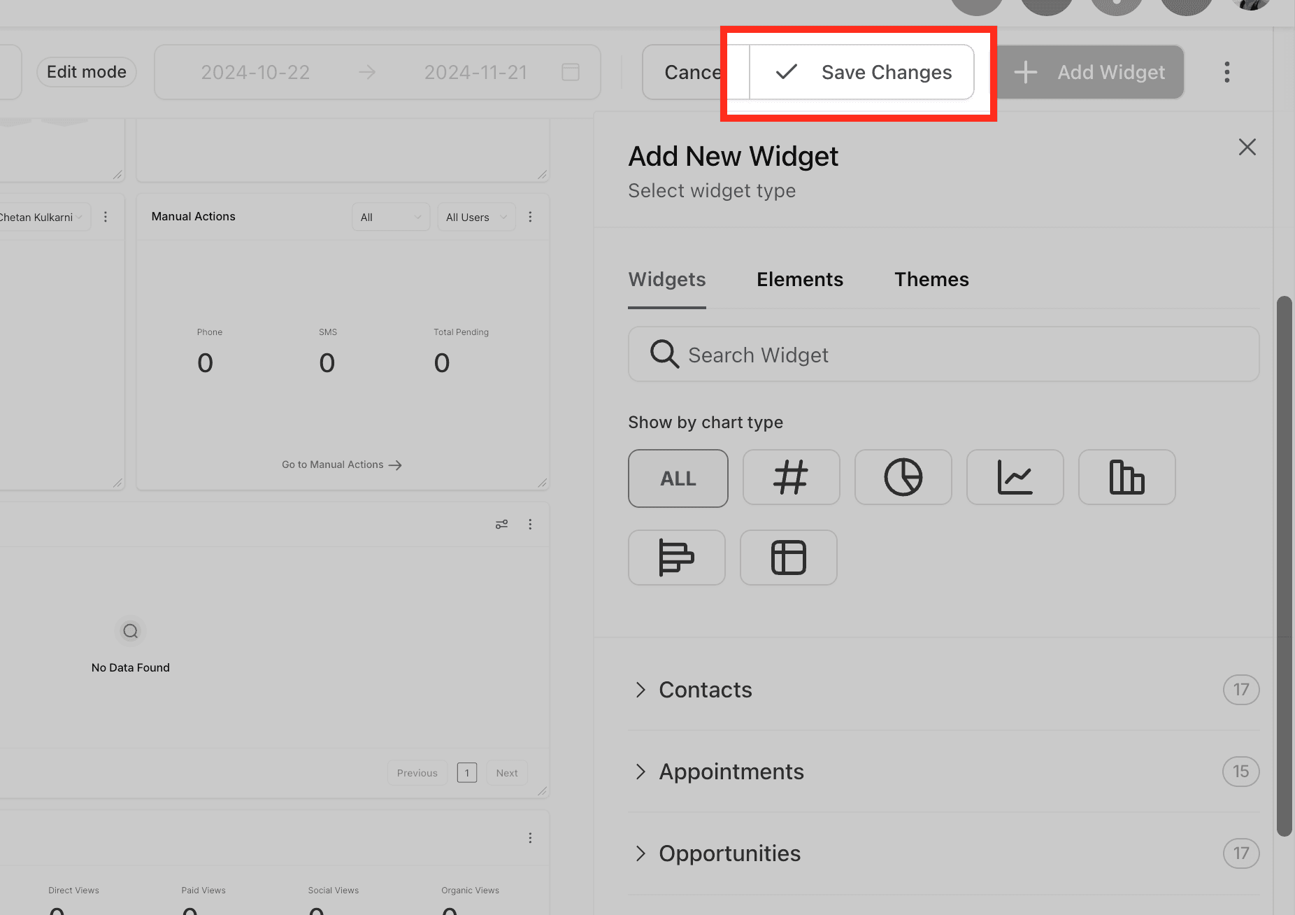 Schermata 16 — Personalizzare i Widget della Dashboard