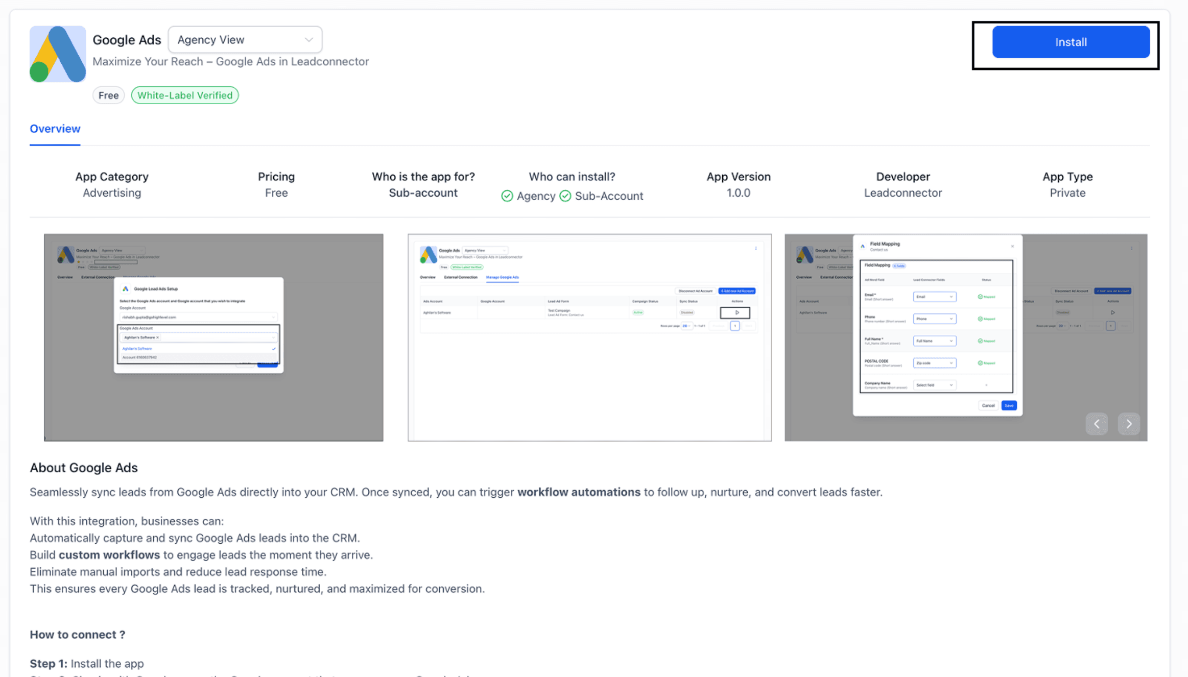 Schermata 2 — Integrazione Google Lead Ads