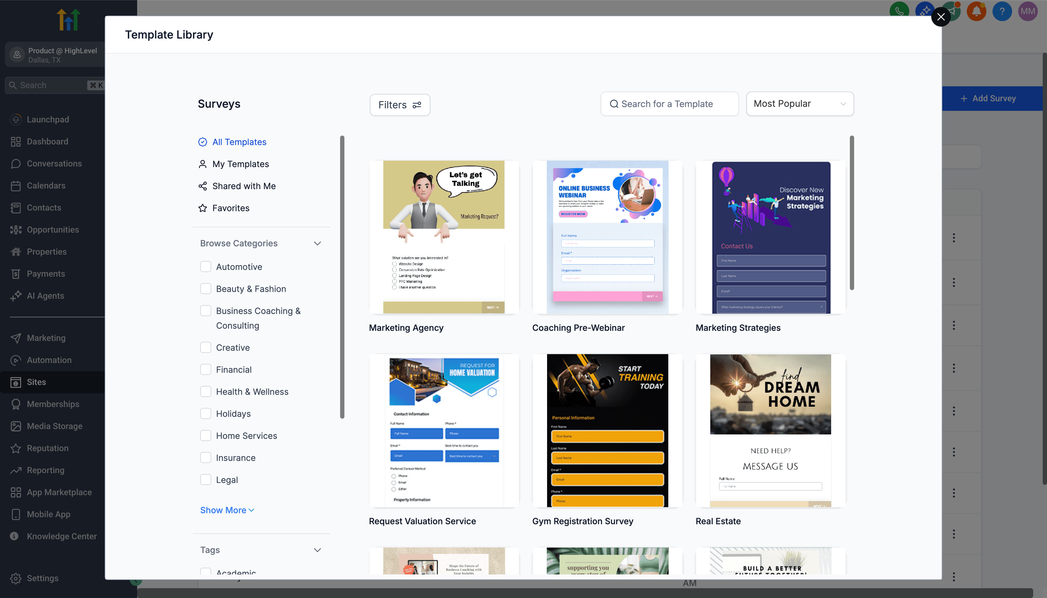 Schermata 8 — Panoramica e configurazione della Libreria Template