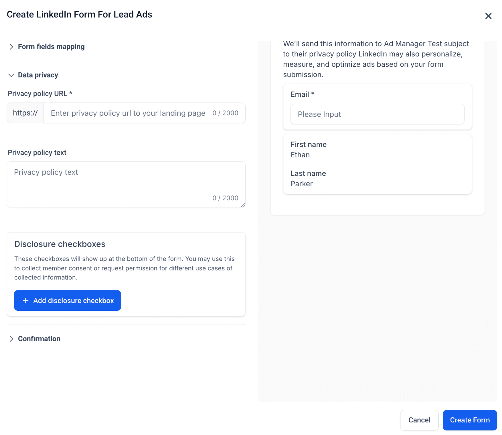 Schermata 8 — Come creare un LinkedIn lead form in Ad Manager