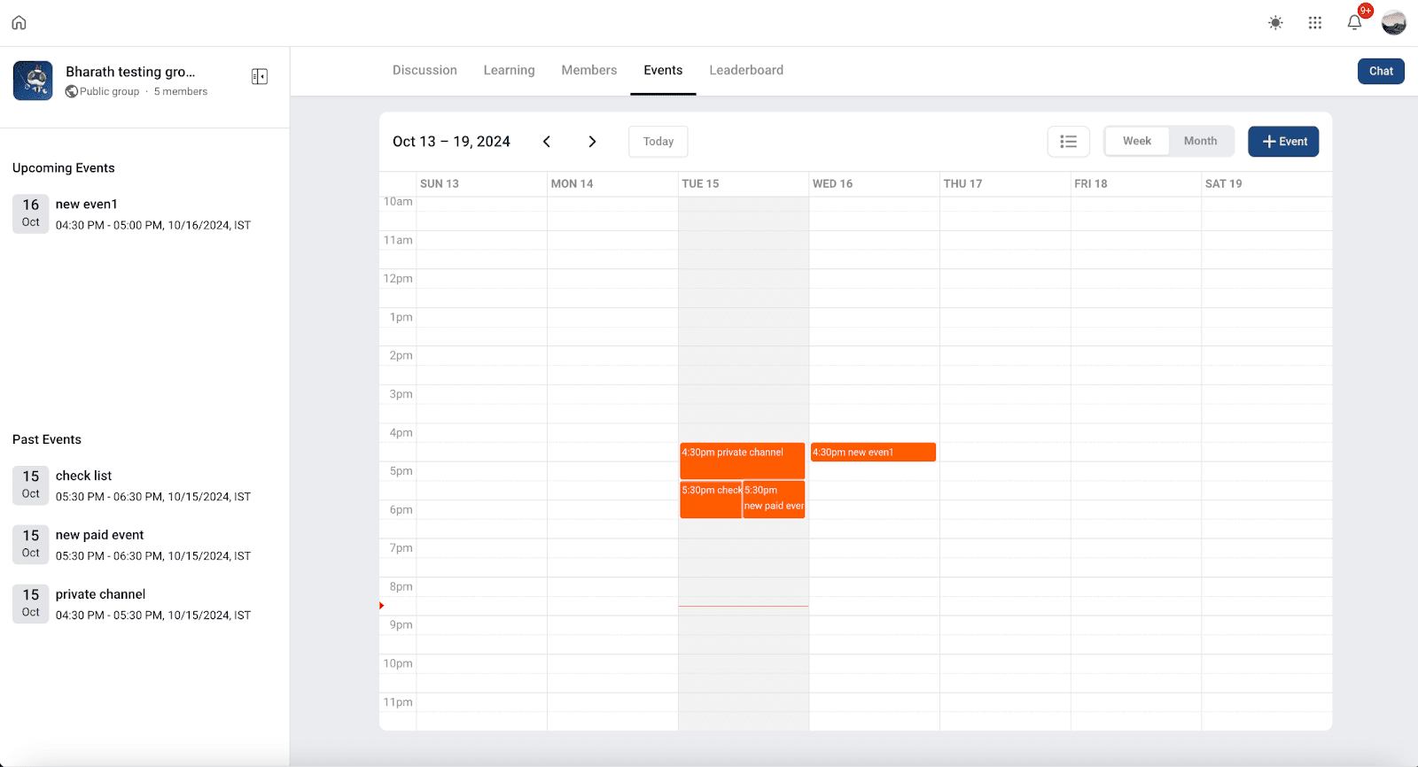 Schermata 9 — Eventi della Community