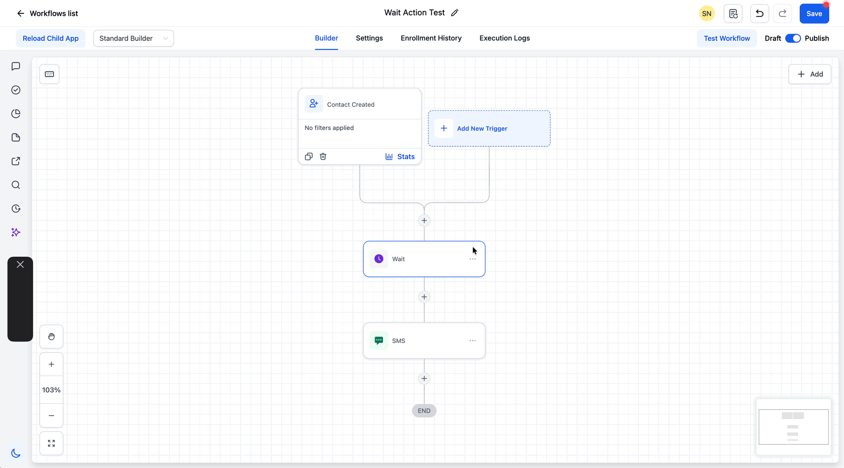 Schermata 9 — Azione Workflow - Wait