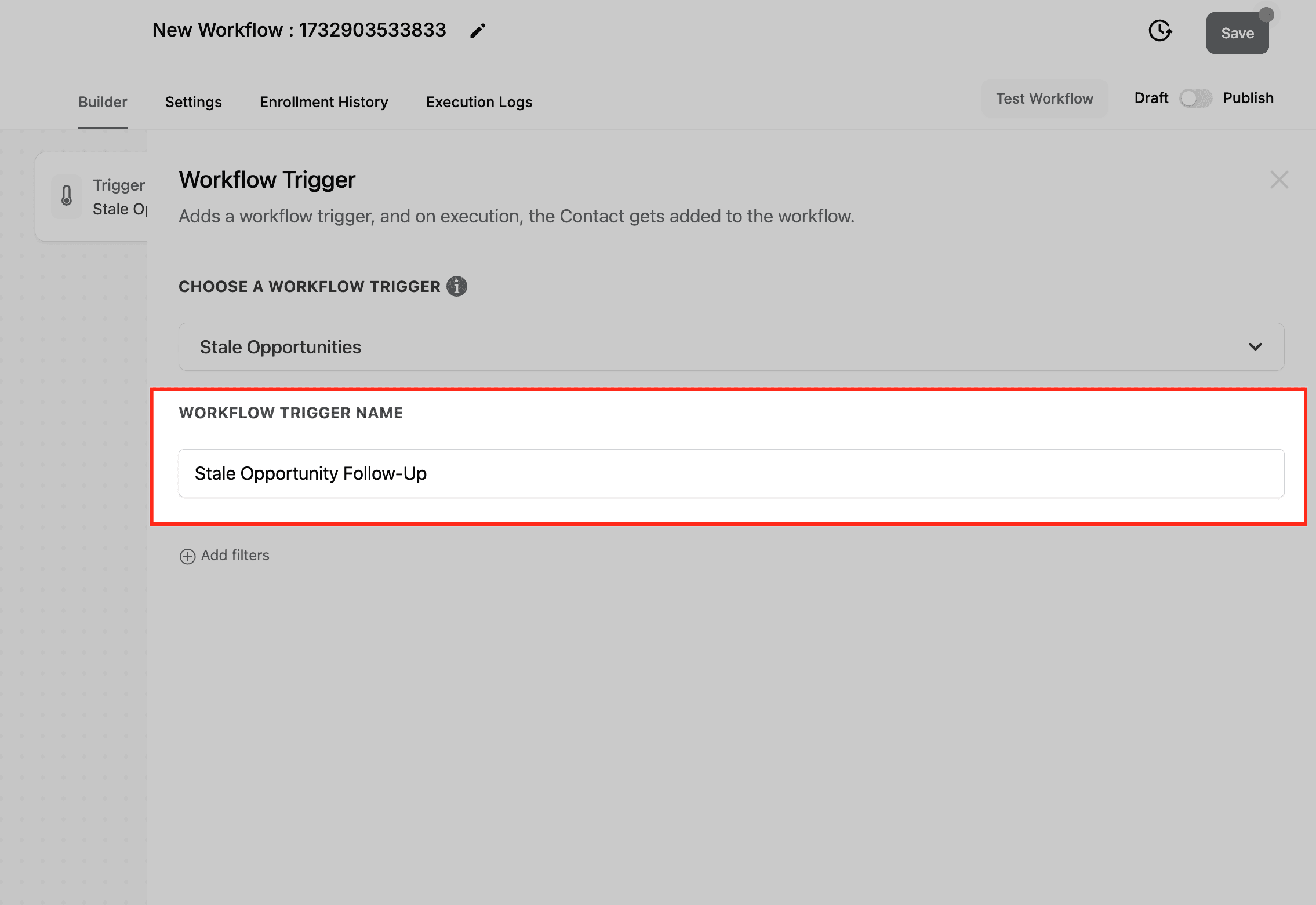 Schermata 5 — Workflow Trigger - Opportunità Stagnanti