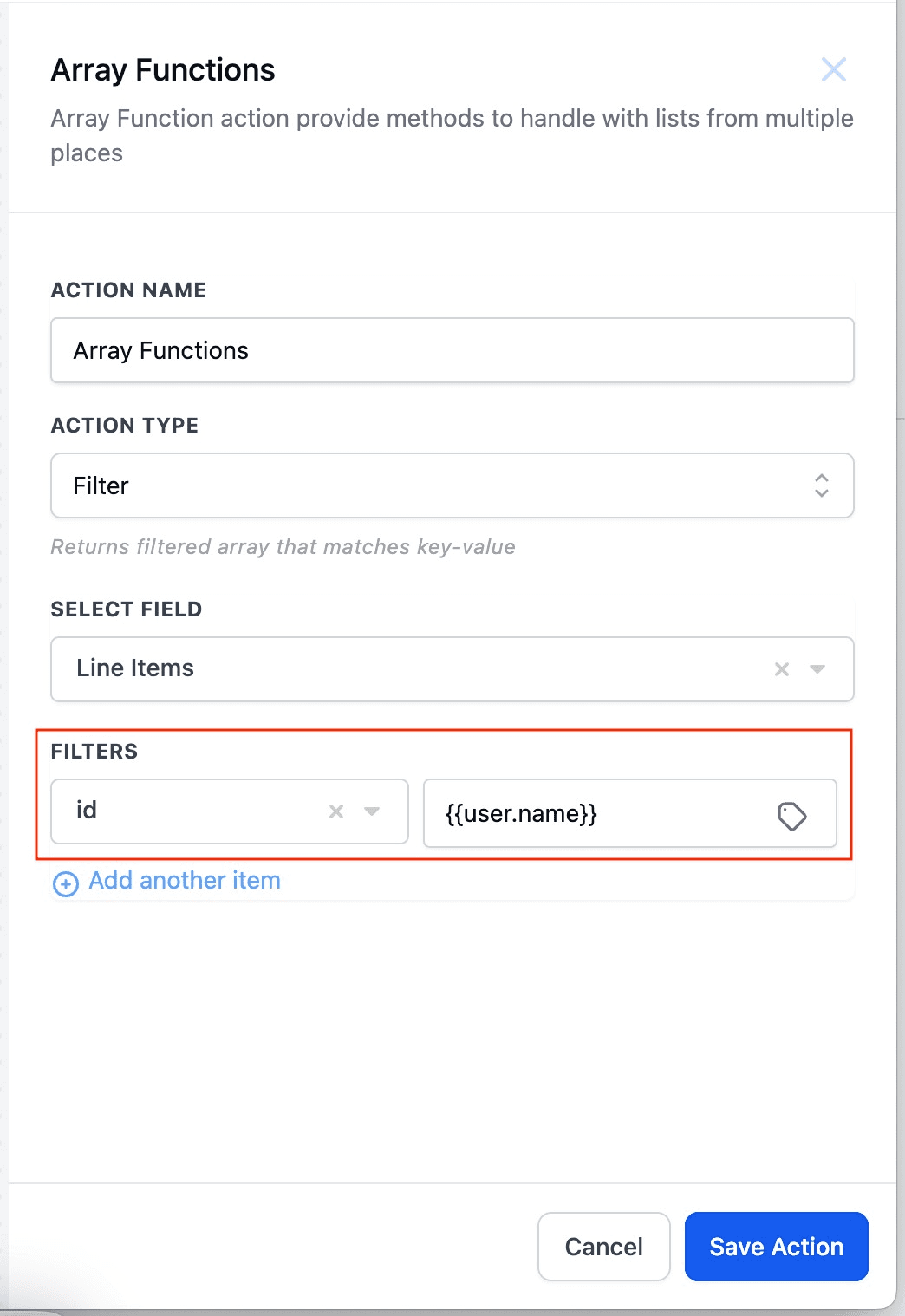 Schermata 15 — Azione Workflow - Array Formatter