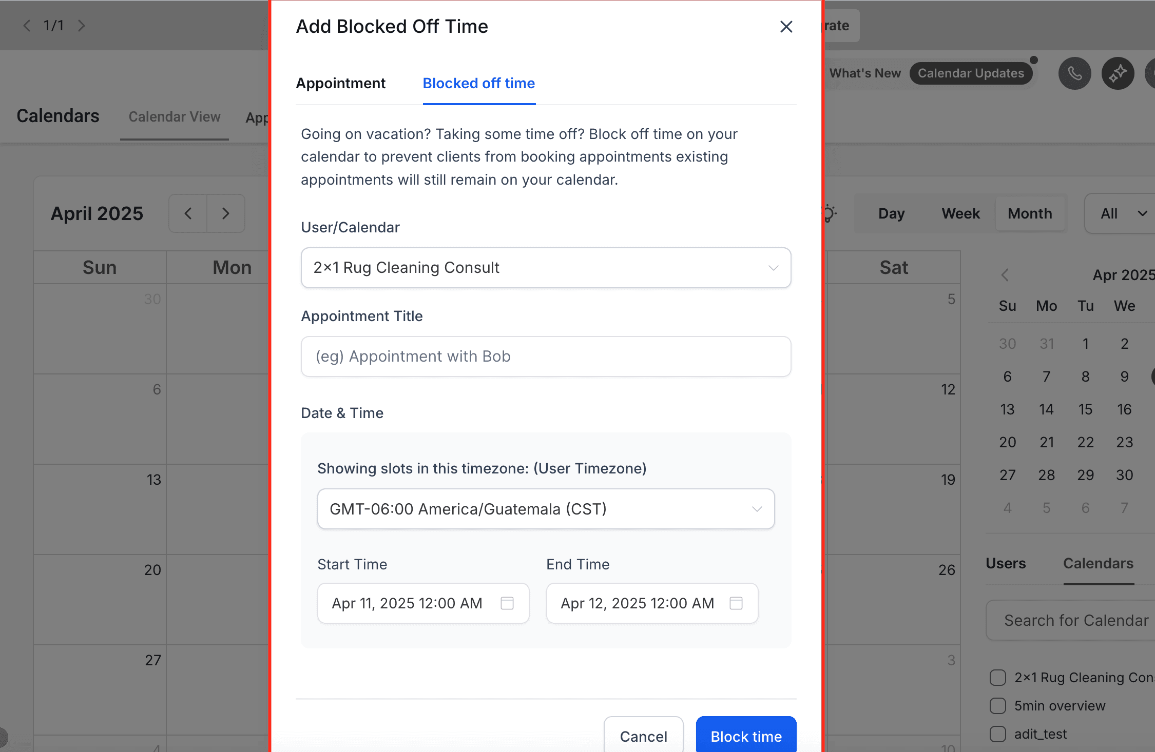 Schermata 7 — Prenotare Appuntamenti sul Calendario Manualmente