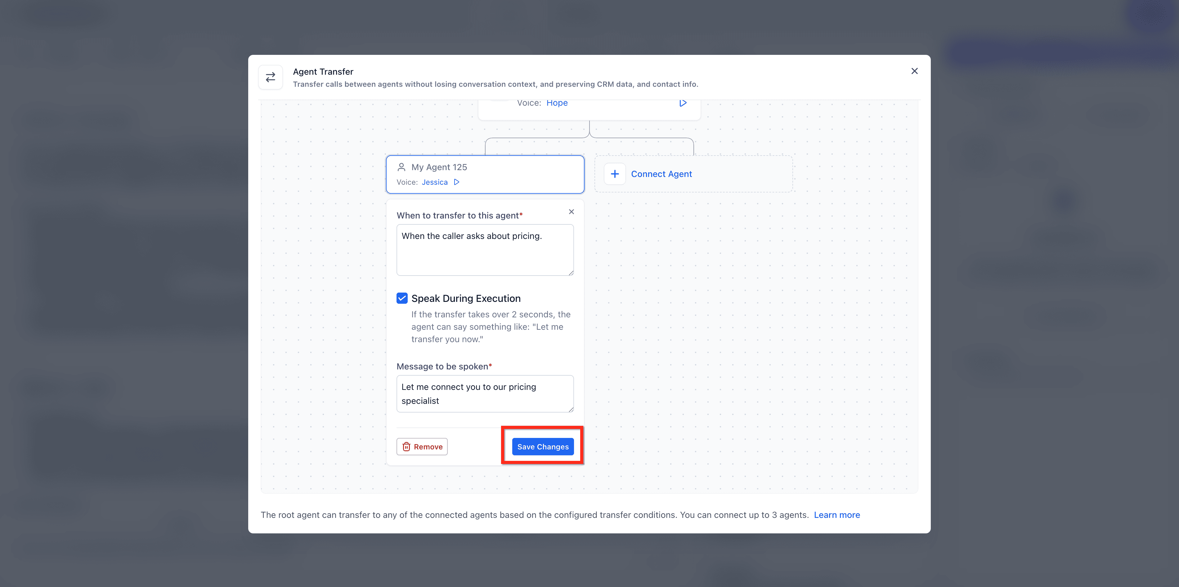 Schermata 14 — Voice AI: Trasferimento tra Agenti