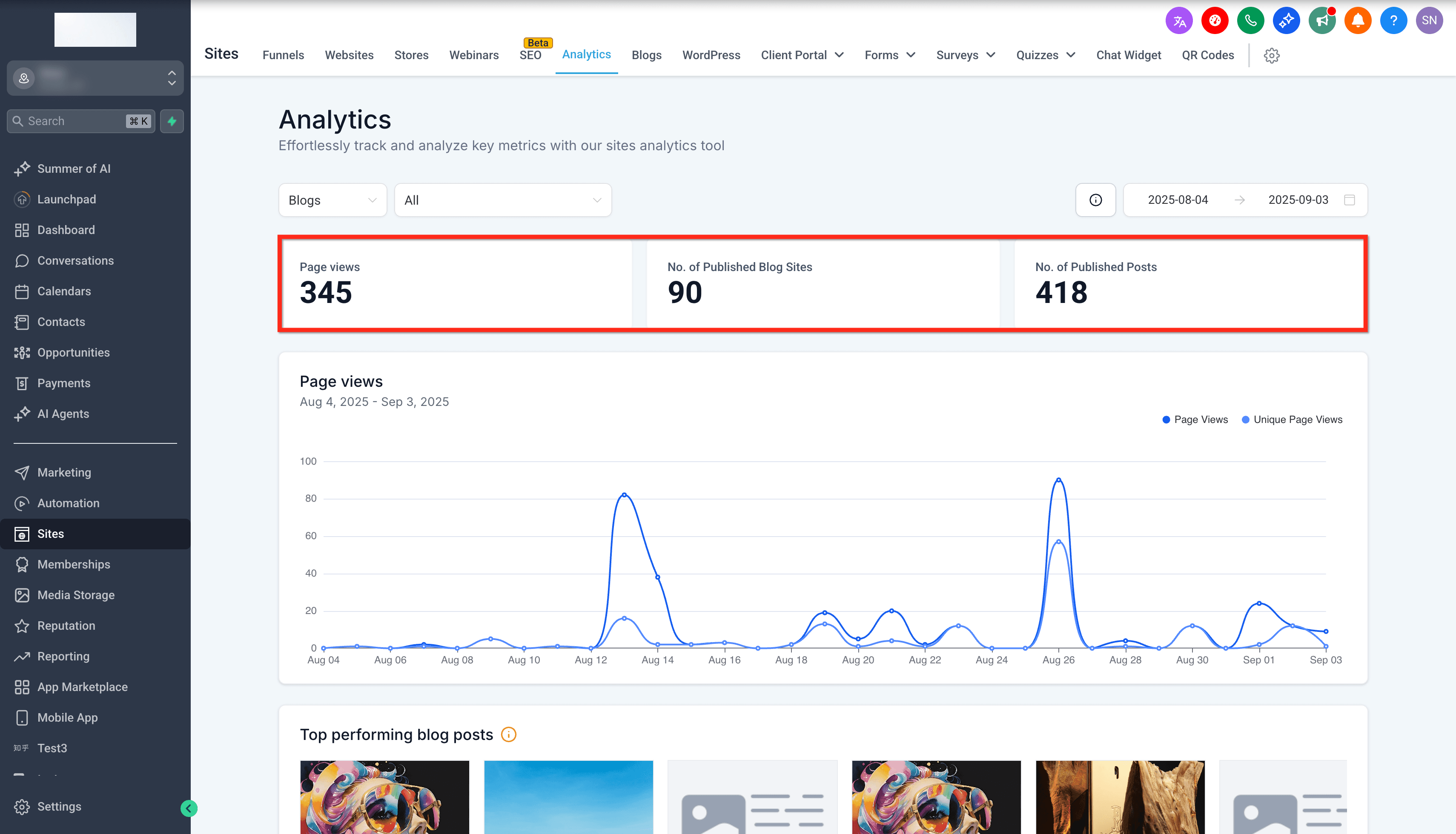 Schermata 2 — Blog Analytics - Monitora le Performance del Blog e dei Post