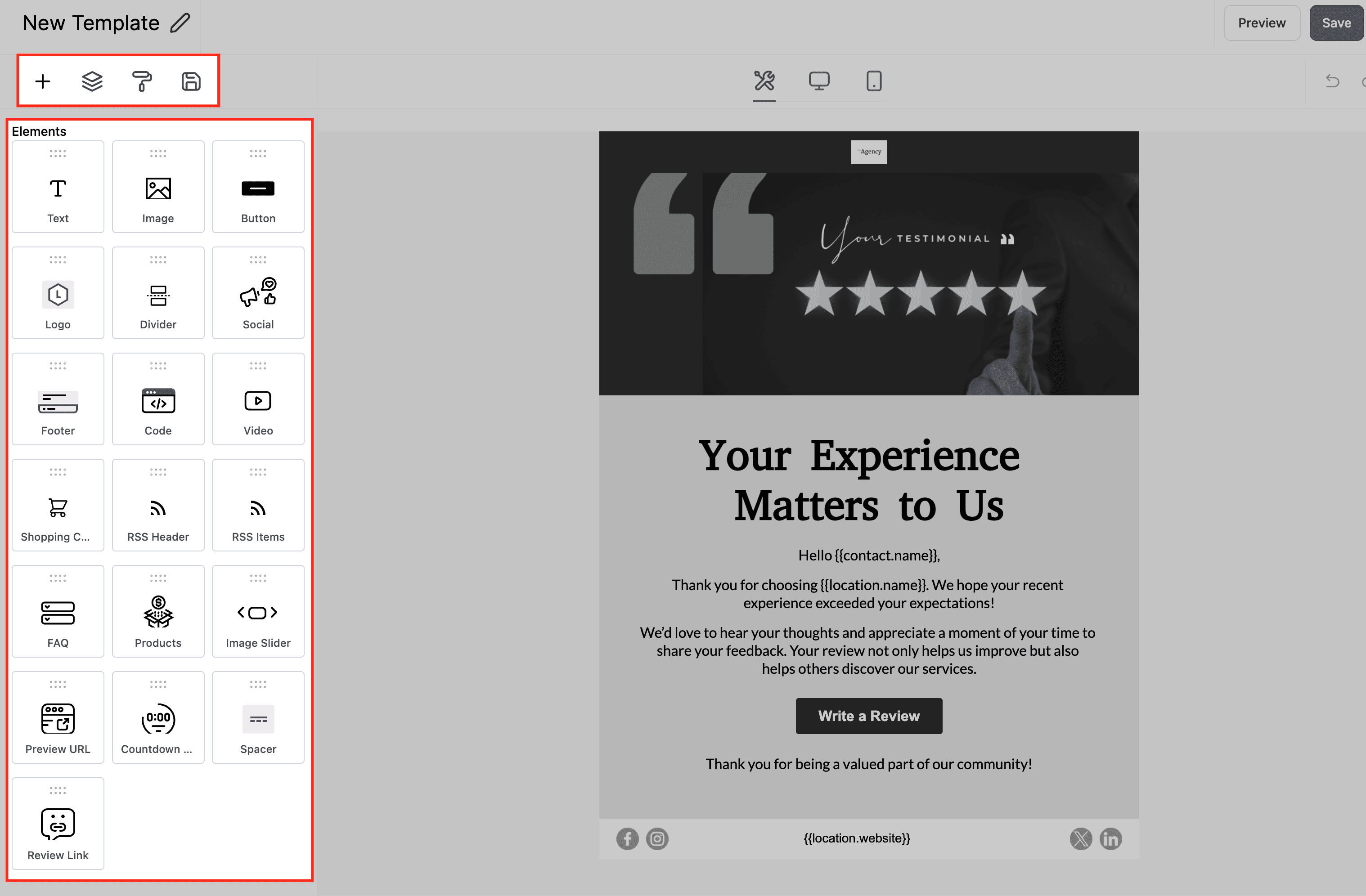 Schermata 1 — Come usare la Libreria di Template per creare email brandizzate di richiesta recensione