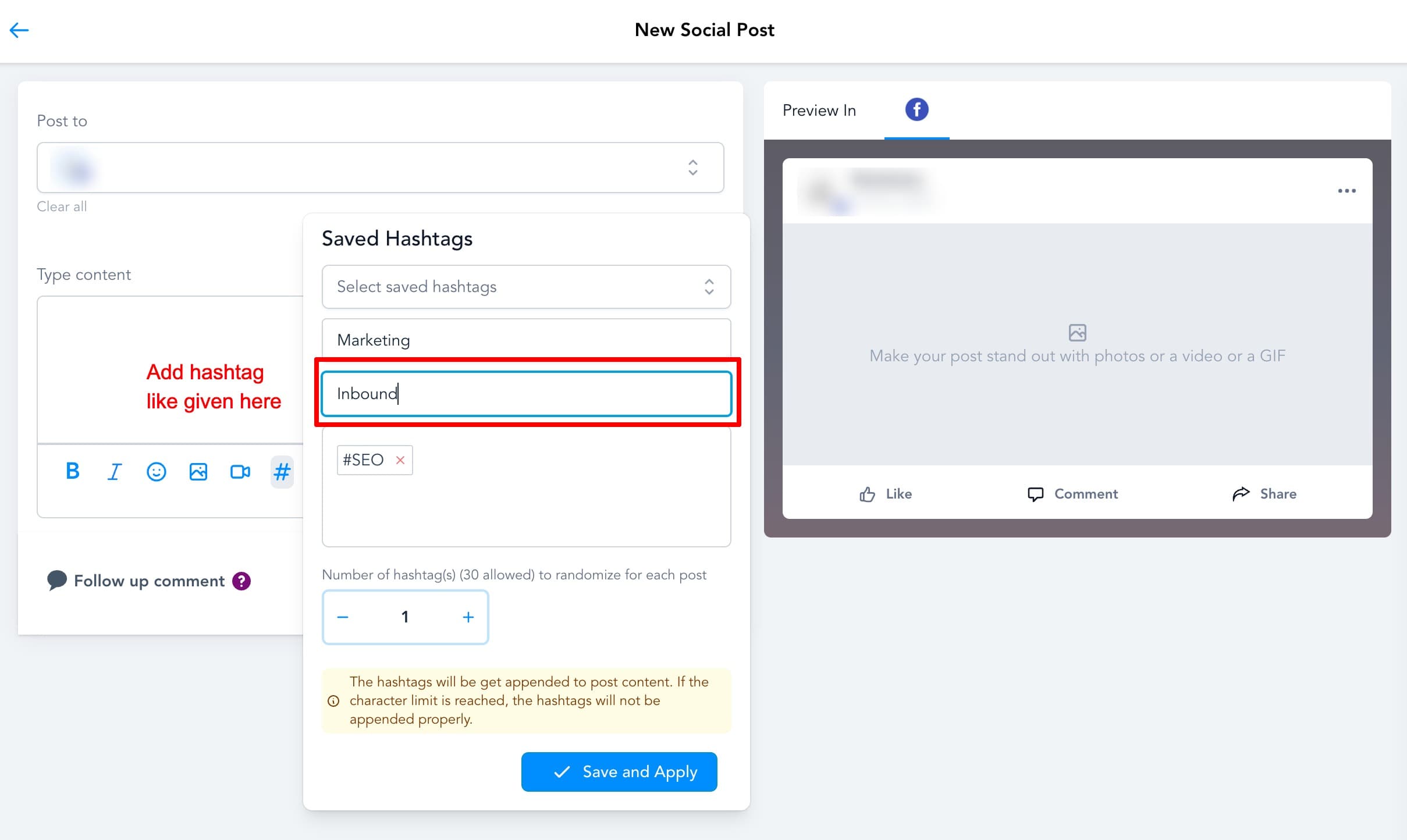 Schermata 2 — Come creare gruppi di hashtag nel Social Planner