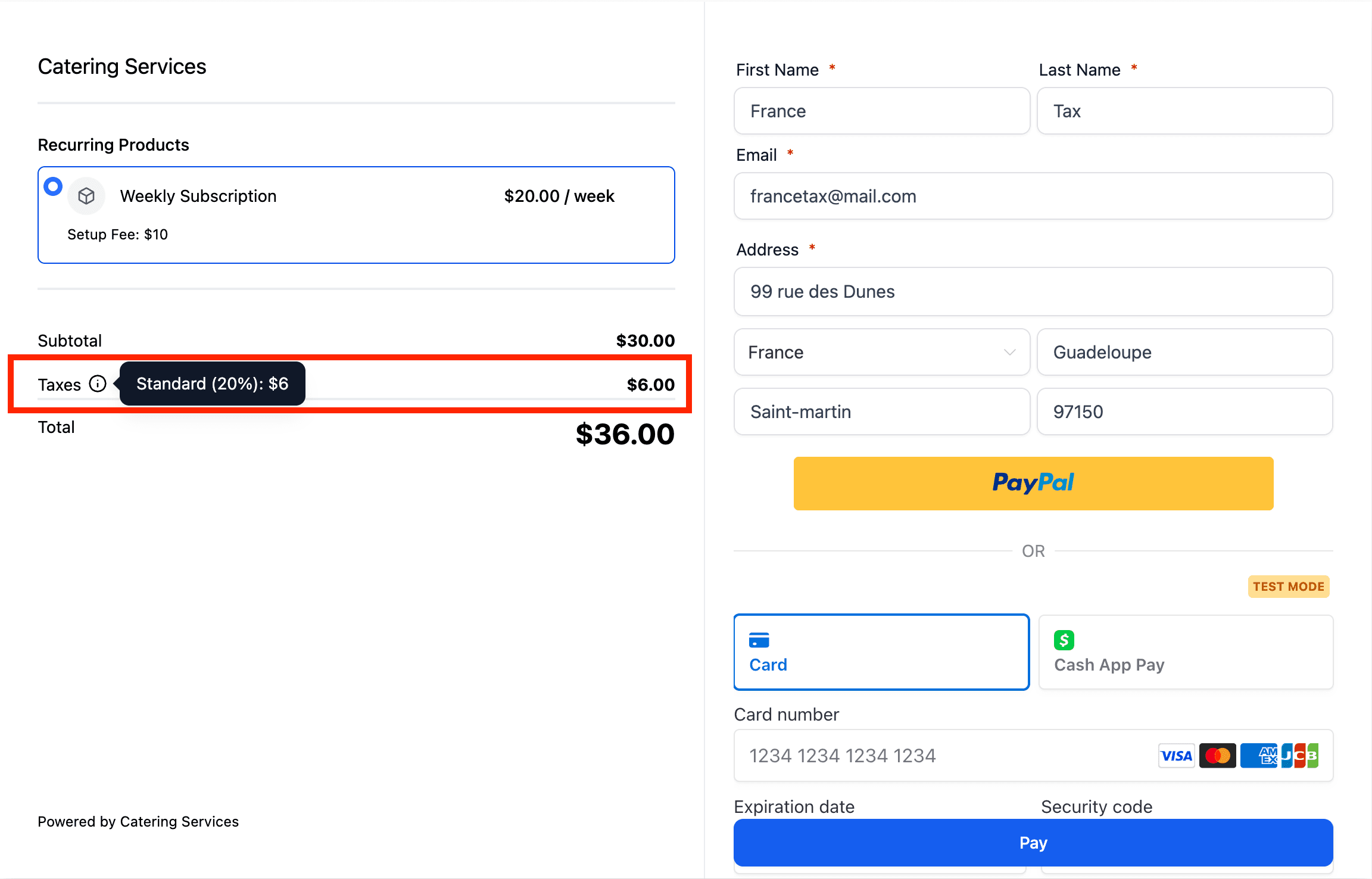 Schermata 6 — Come configurare e usare le Tasse Automatiche Internazionali