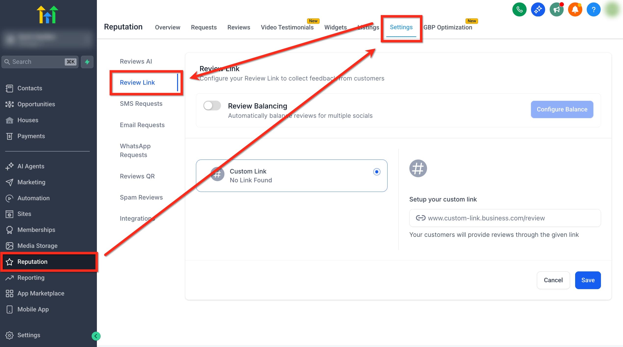 Schermata 1 — Come personalizzare i messaggi di richiesta recensione (SMS/Email)