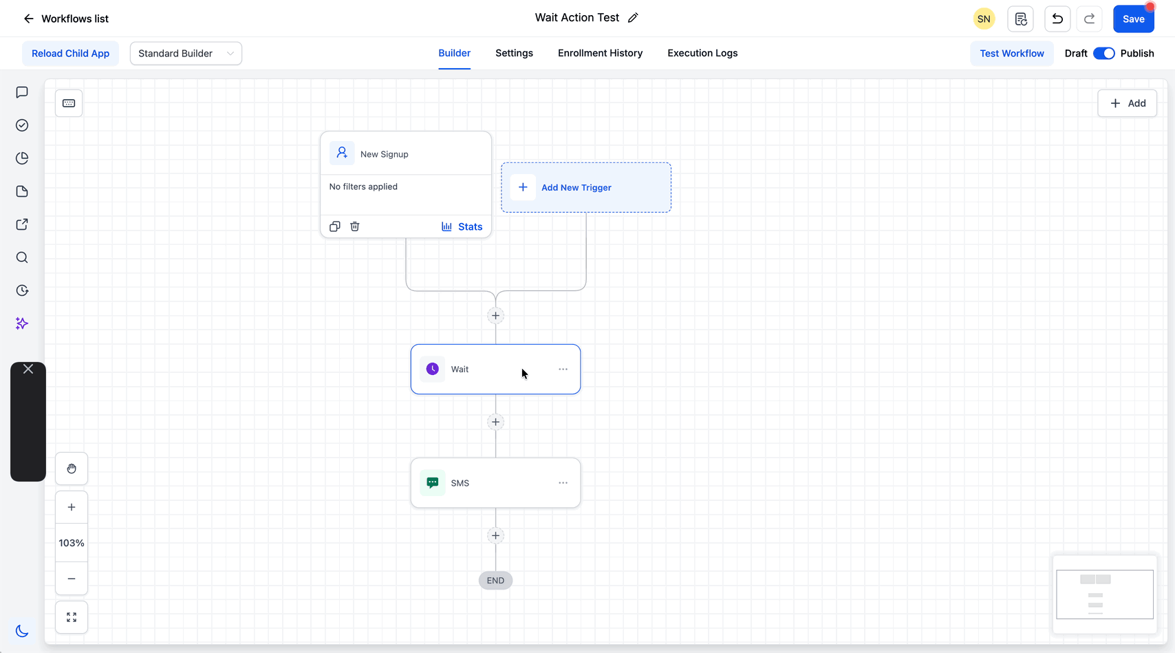 Schermata 8 — Azione Workflow - Wait