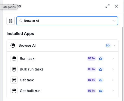 Schermata 3 — Browse AI - Azioni e Trigger nei Workflow