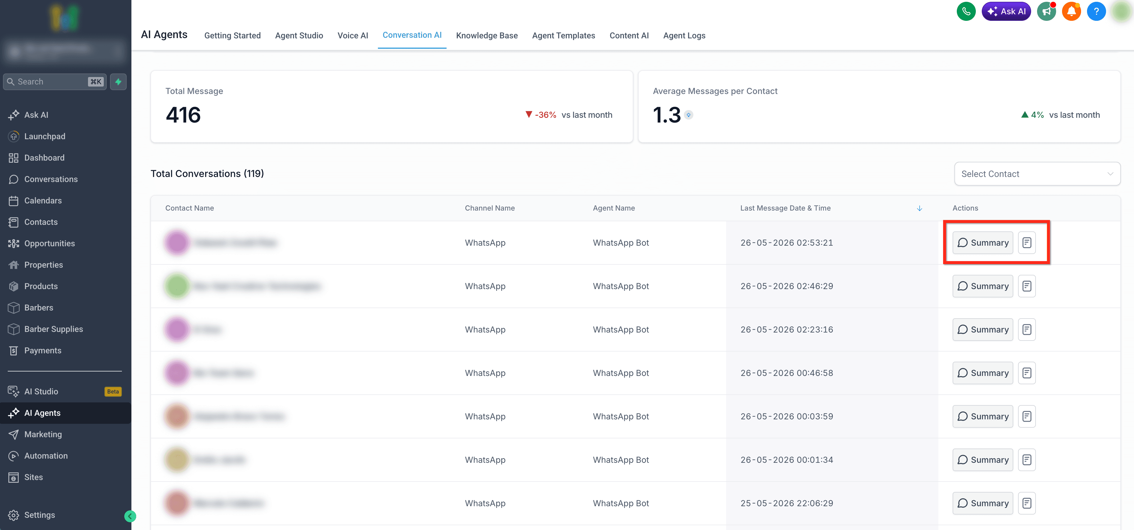 Schermata 5 — Dashboard degli Agenti di Conversation AI